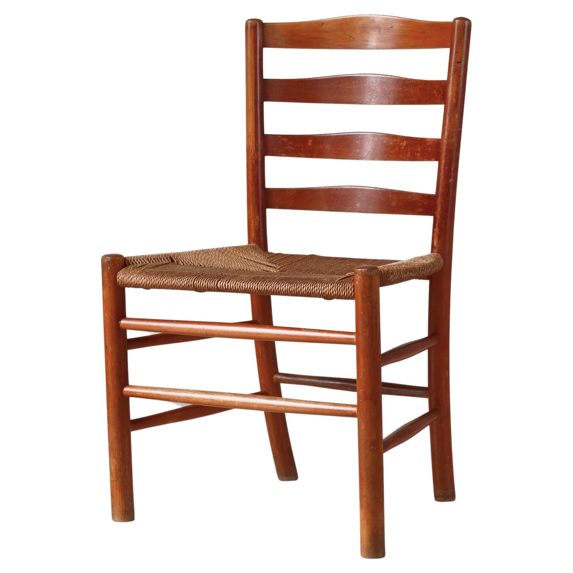 Kaare Klint "Church" Chair in Stained Beechwood & Papercord, Fritz Hansen, 1930s For Sale