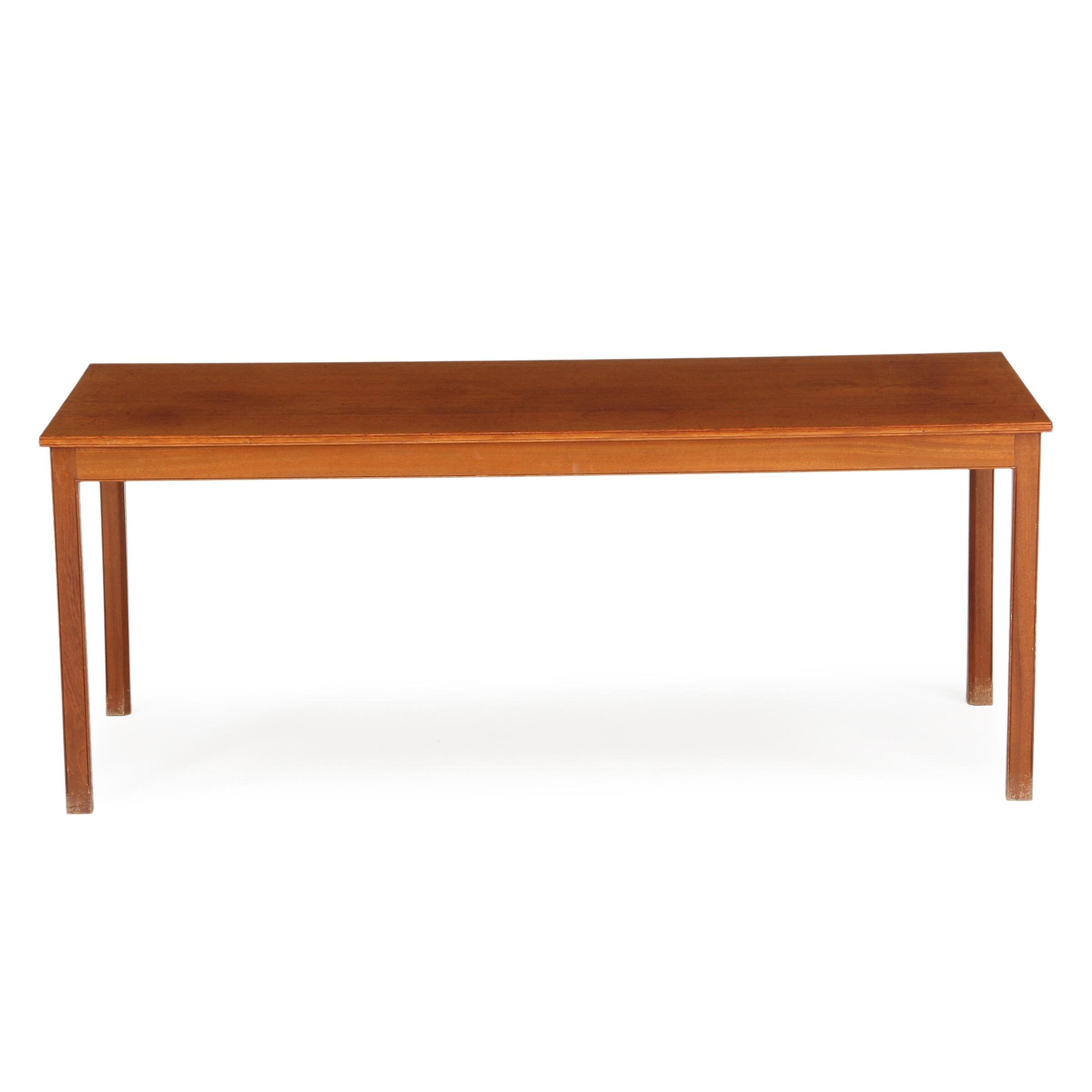 Rectangular mahogany coffee table with profiled edges. Designed and labeled at the Danish furniture carpentry Rud. Rasmussen.