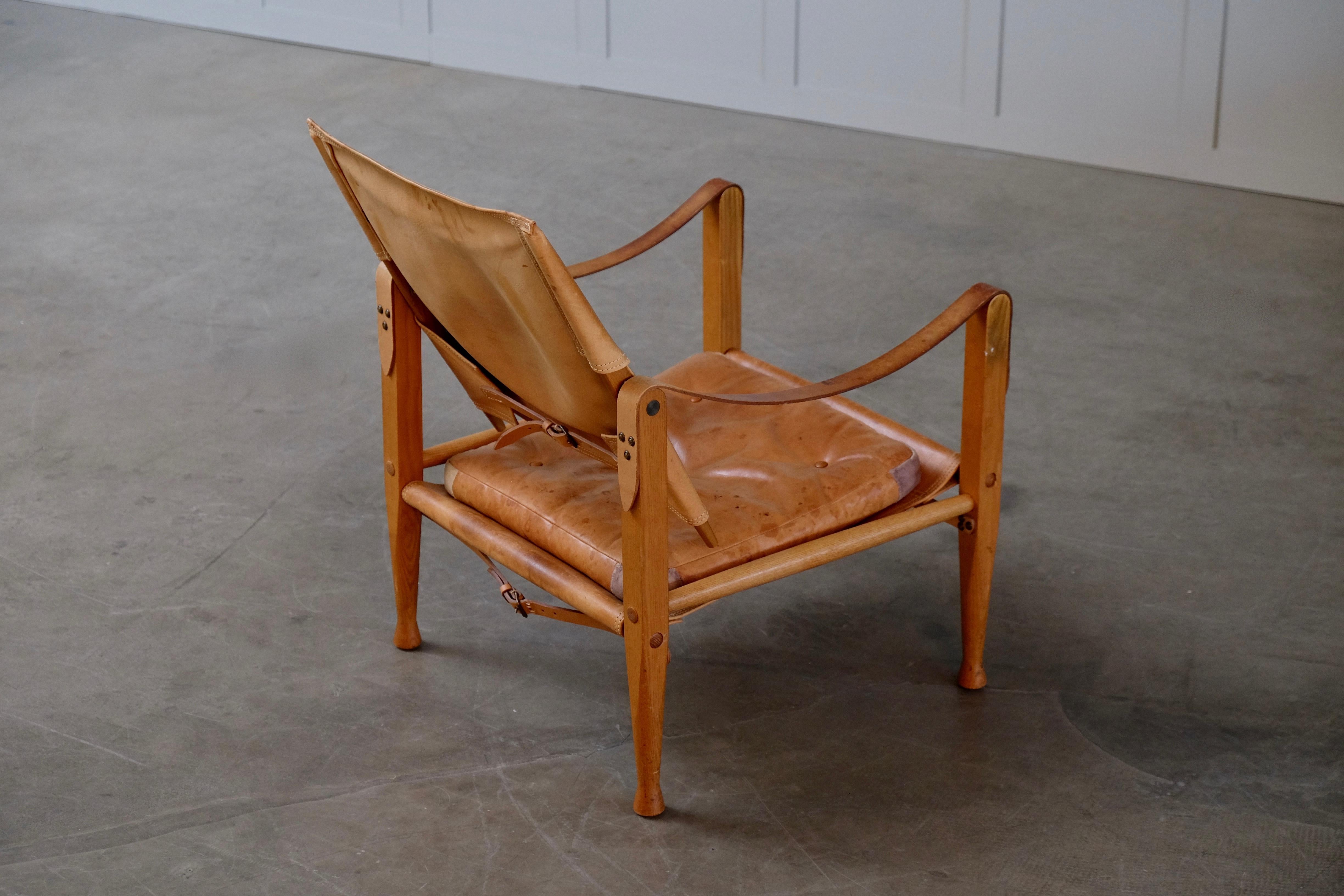 Kaare Klint Cognac Brown Leather Safari Chair, 1960s 1