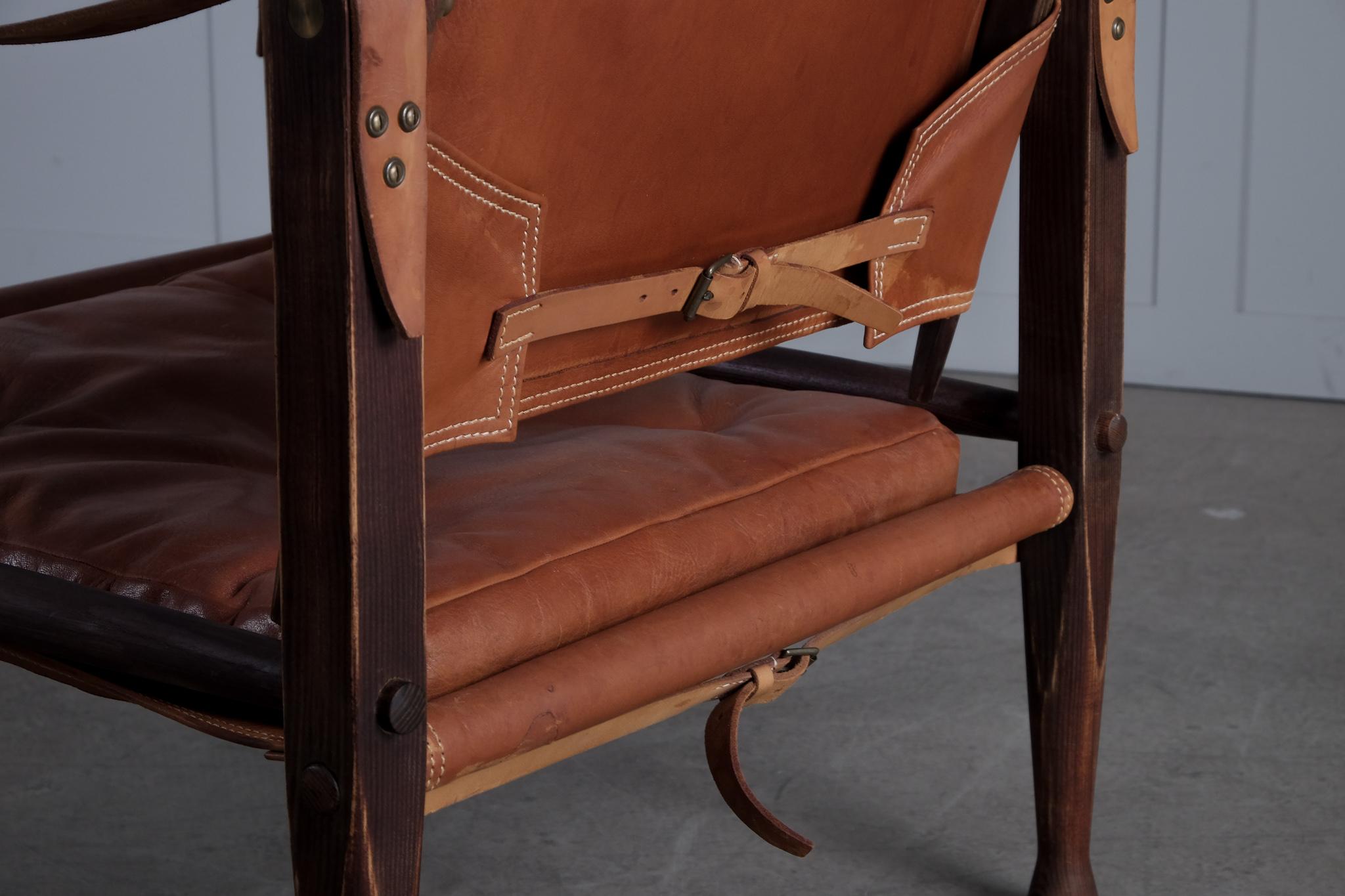 Kaare Klint Cognac Brown Leather Safari Chair, 1960s 3