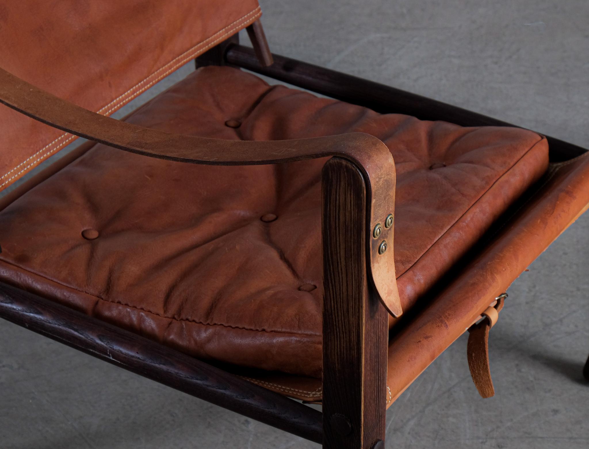 Kaare Klint Cognac Brown Leather Safari Chair, 1960s 4