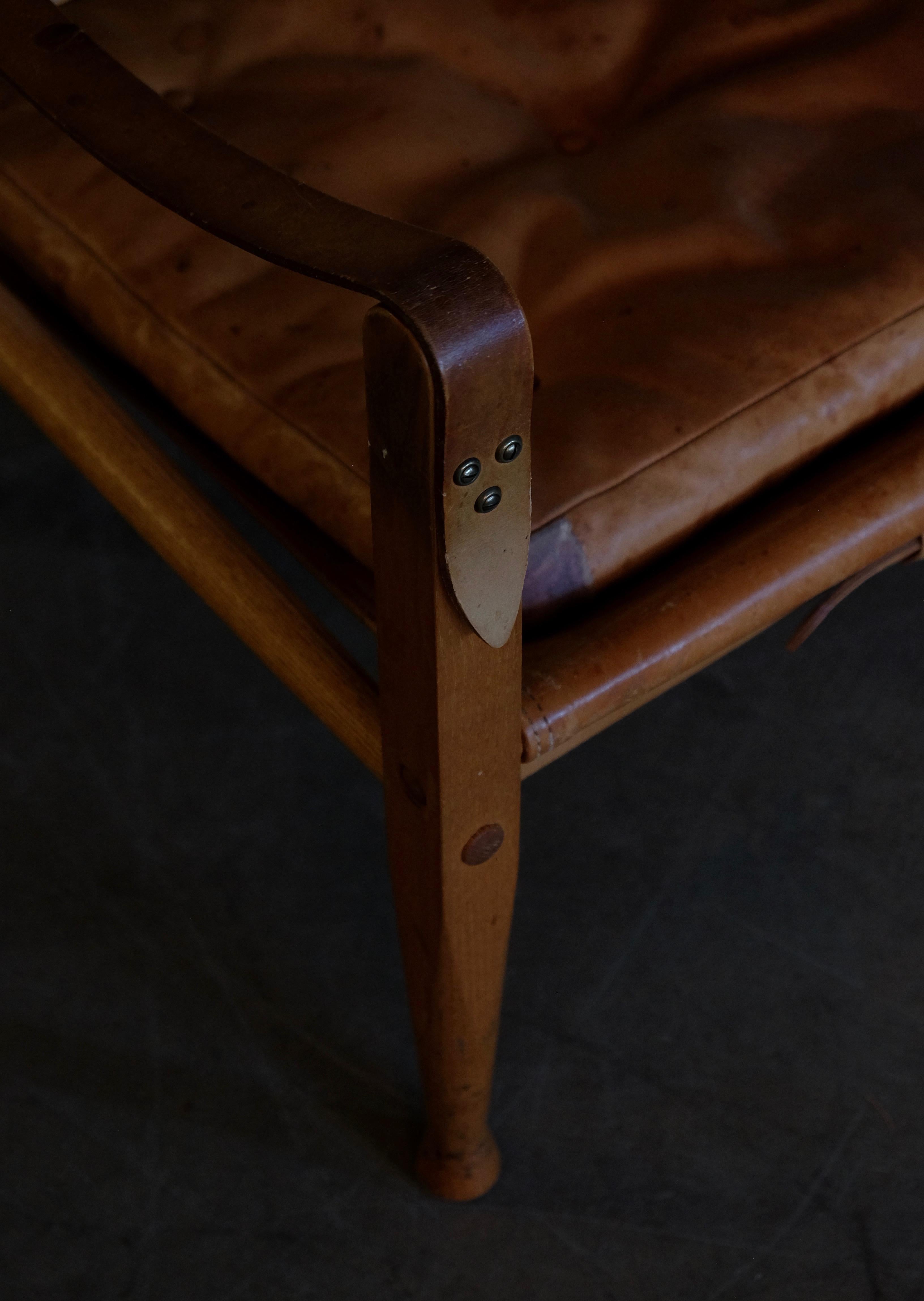 Kaare Klint Cognac Brown Leather Safari Chair, 1960s 4