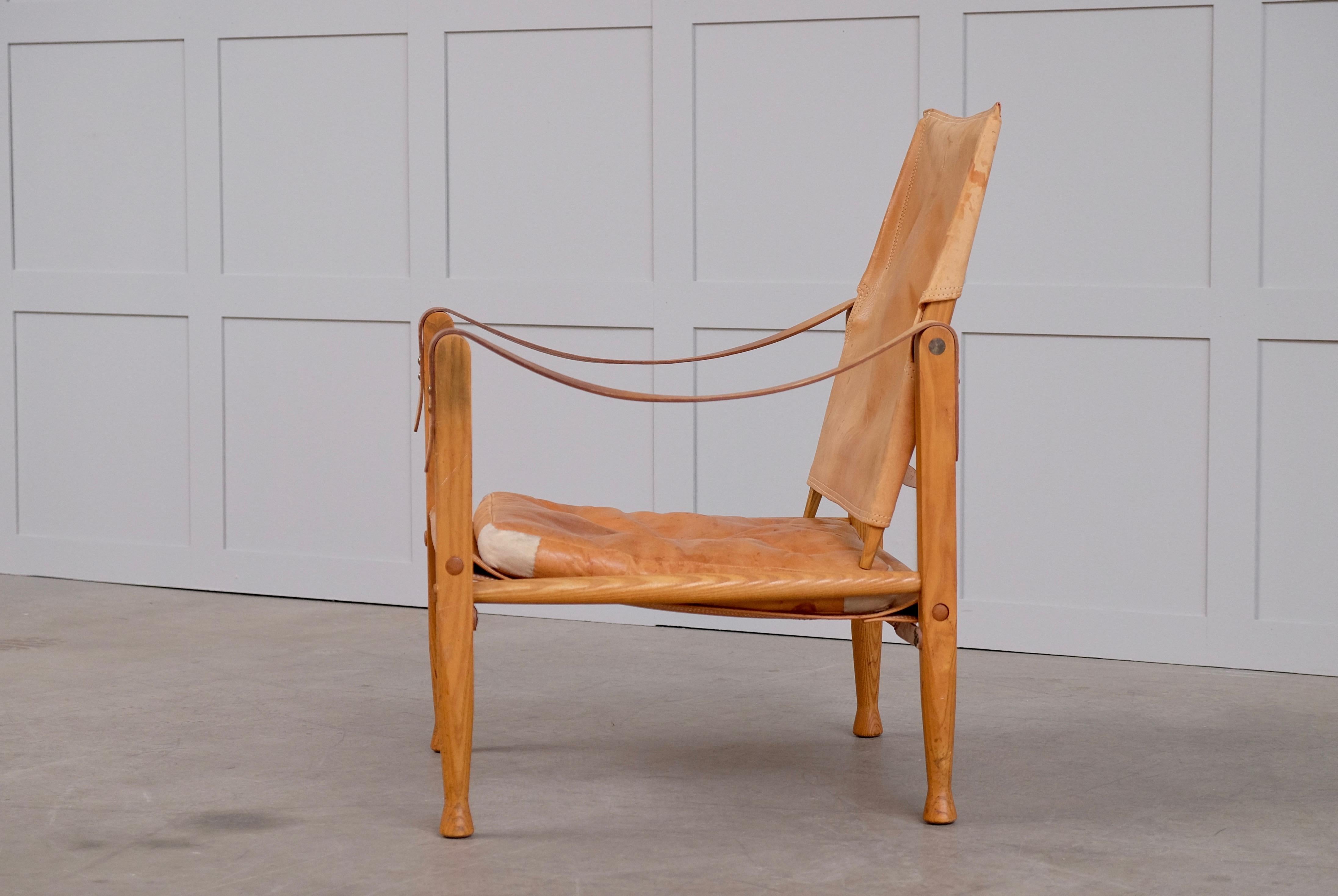 Kaare Klint Cognac Brown Leather Safari Chair, 1960s 5