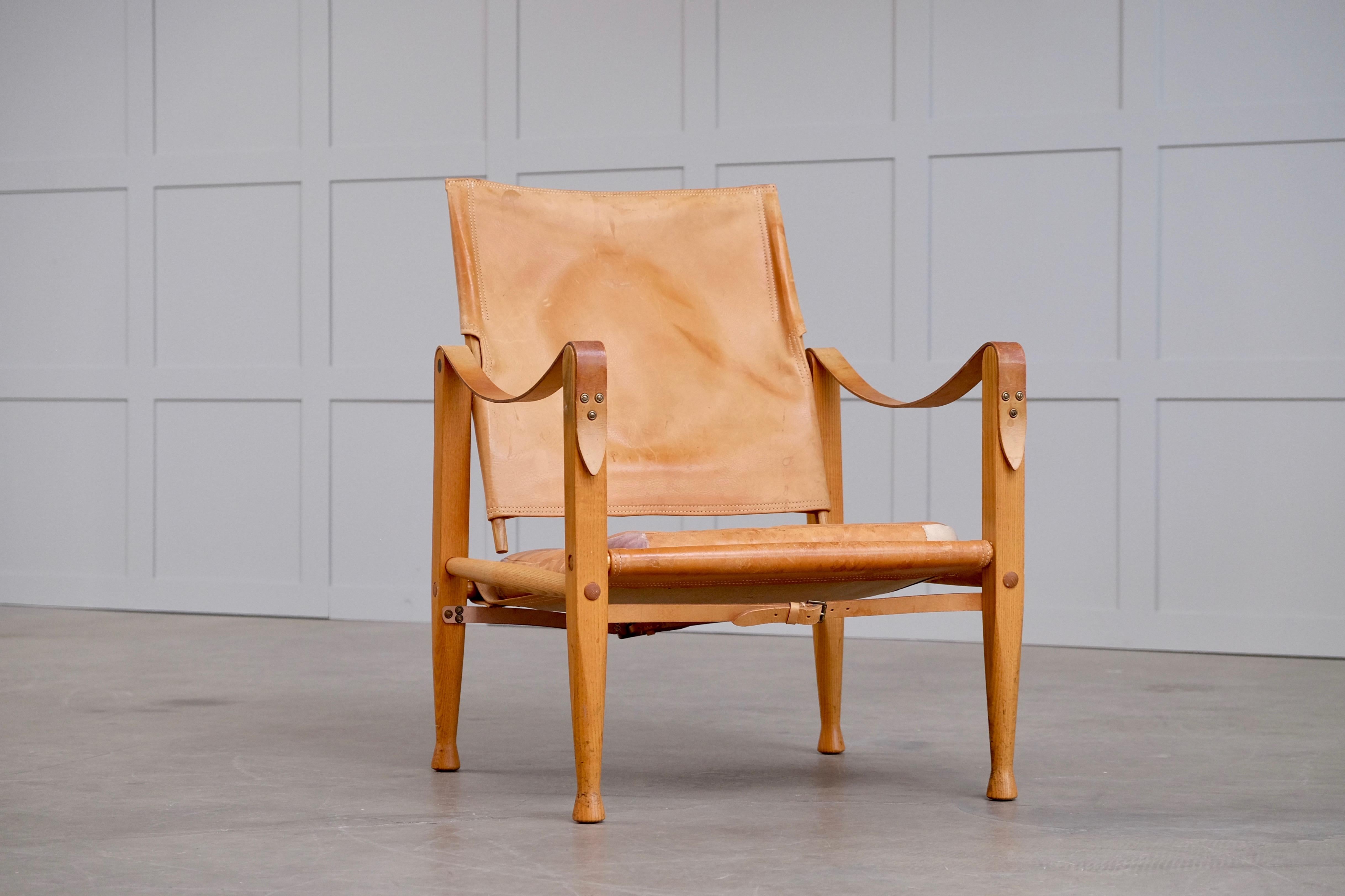 Kaare Klint Cognac Brown Leather Safari Chair, 1960s 6