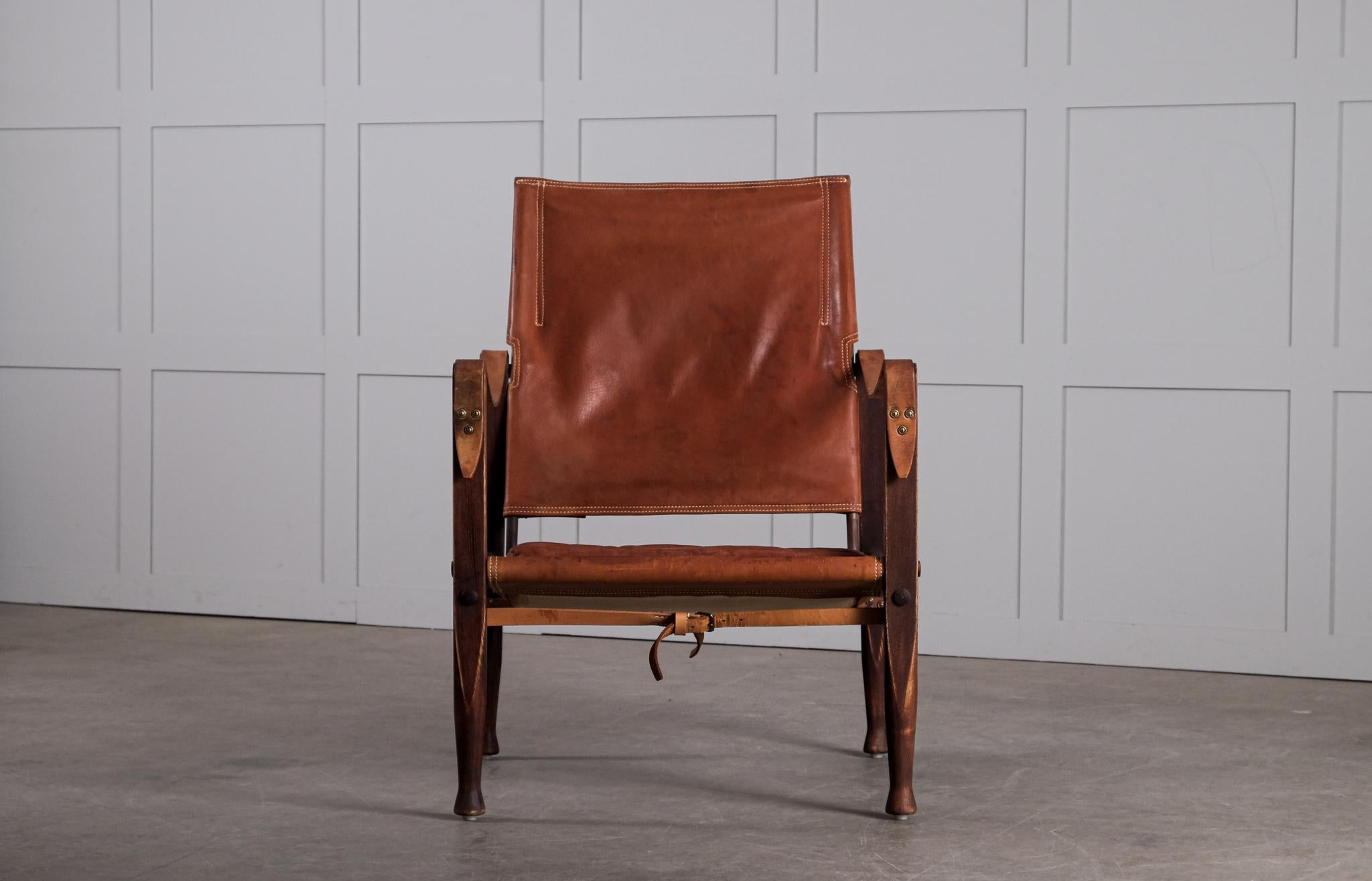 Mid-20th Century Kaare Klint Cognac Brown Leather Safari Chair, 1960s