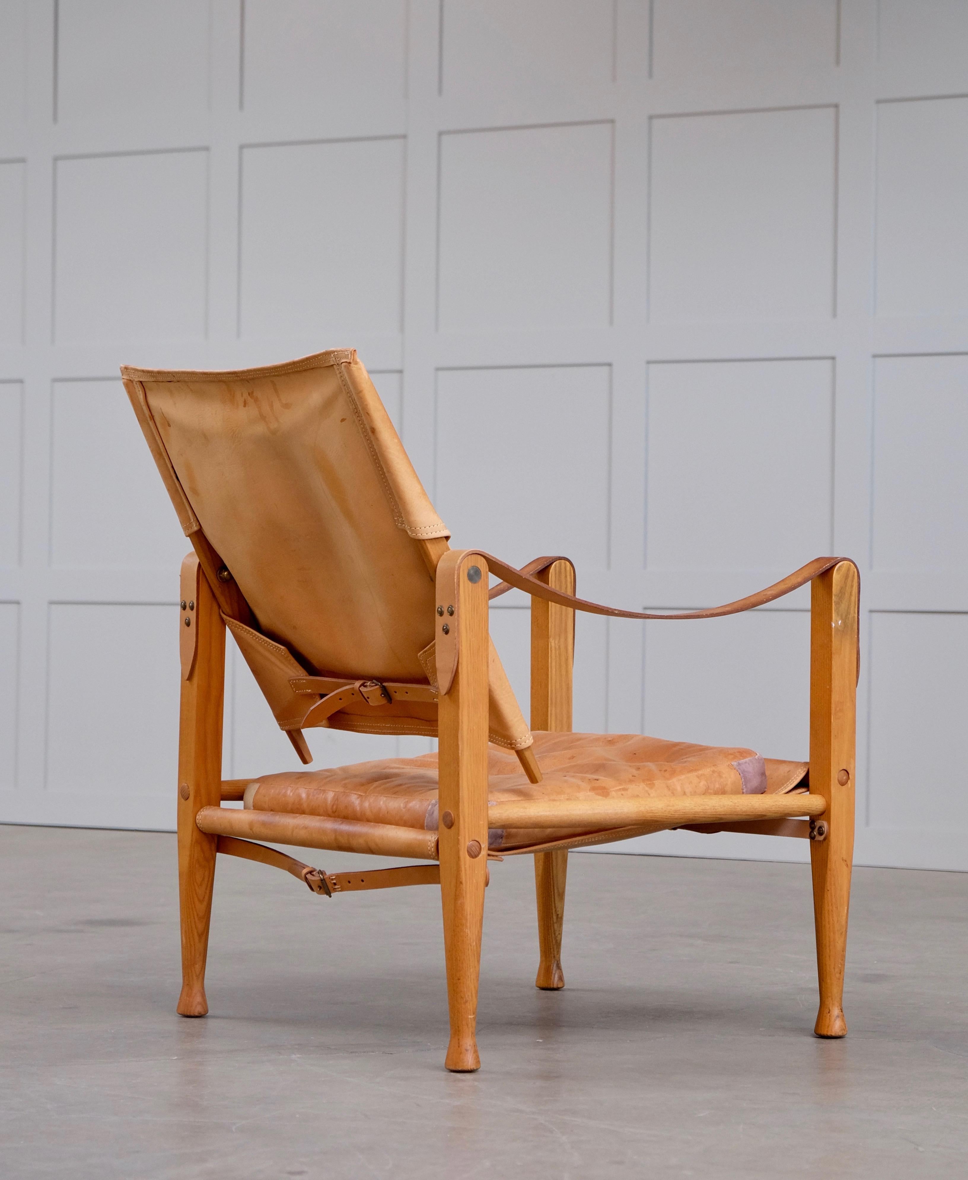 Mid-20th Century Kaare Klint Cognac Brown Leather Safari Chair, 1960s