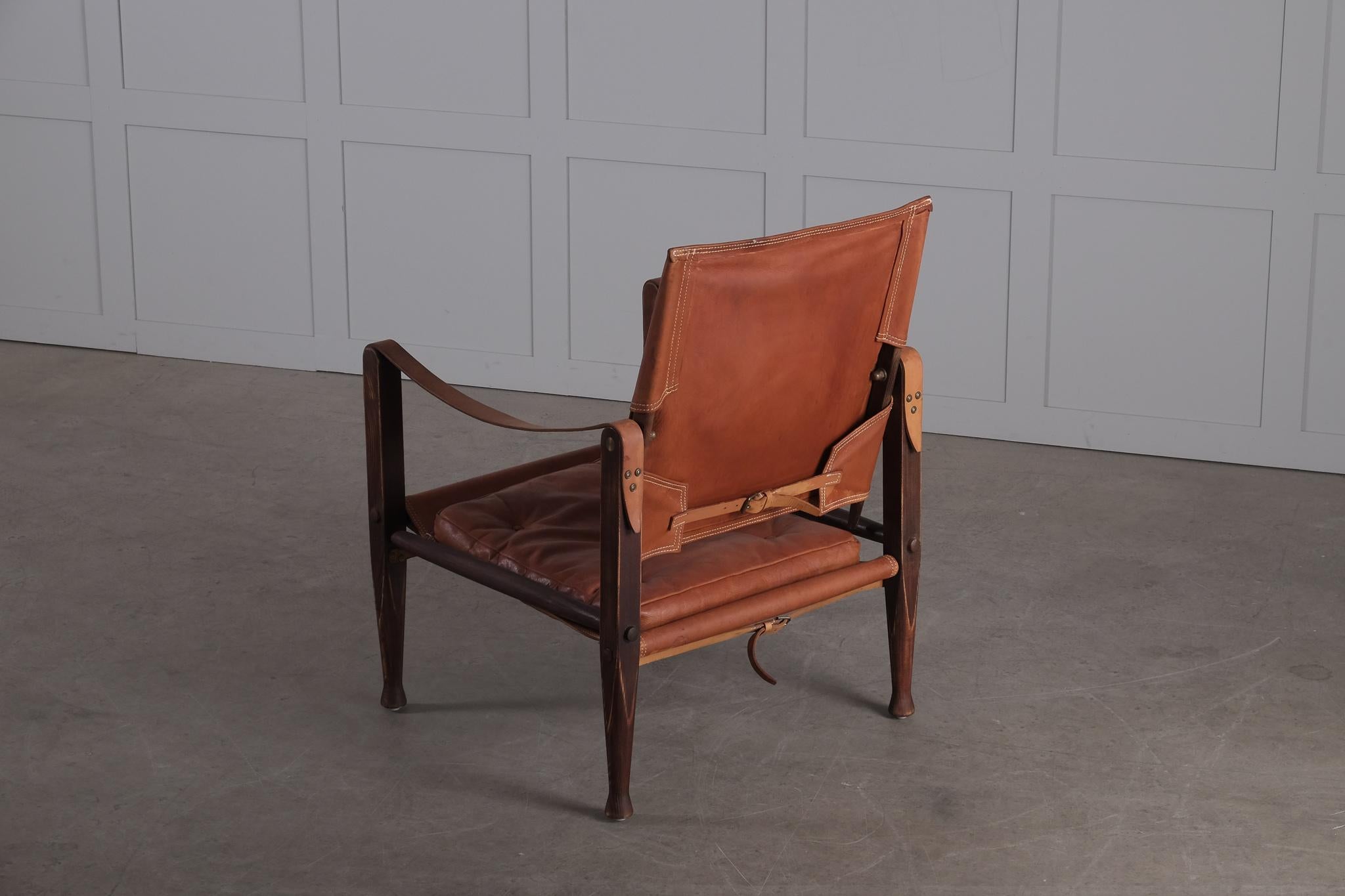 Kaare Klint Cognac Brown Leather Safari Chair, 1960s 2