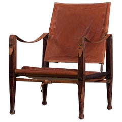Retro Kaare Klint Cognac Brown Leather Safari Chair, 1960s