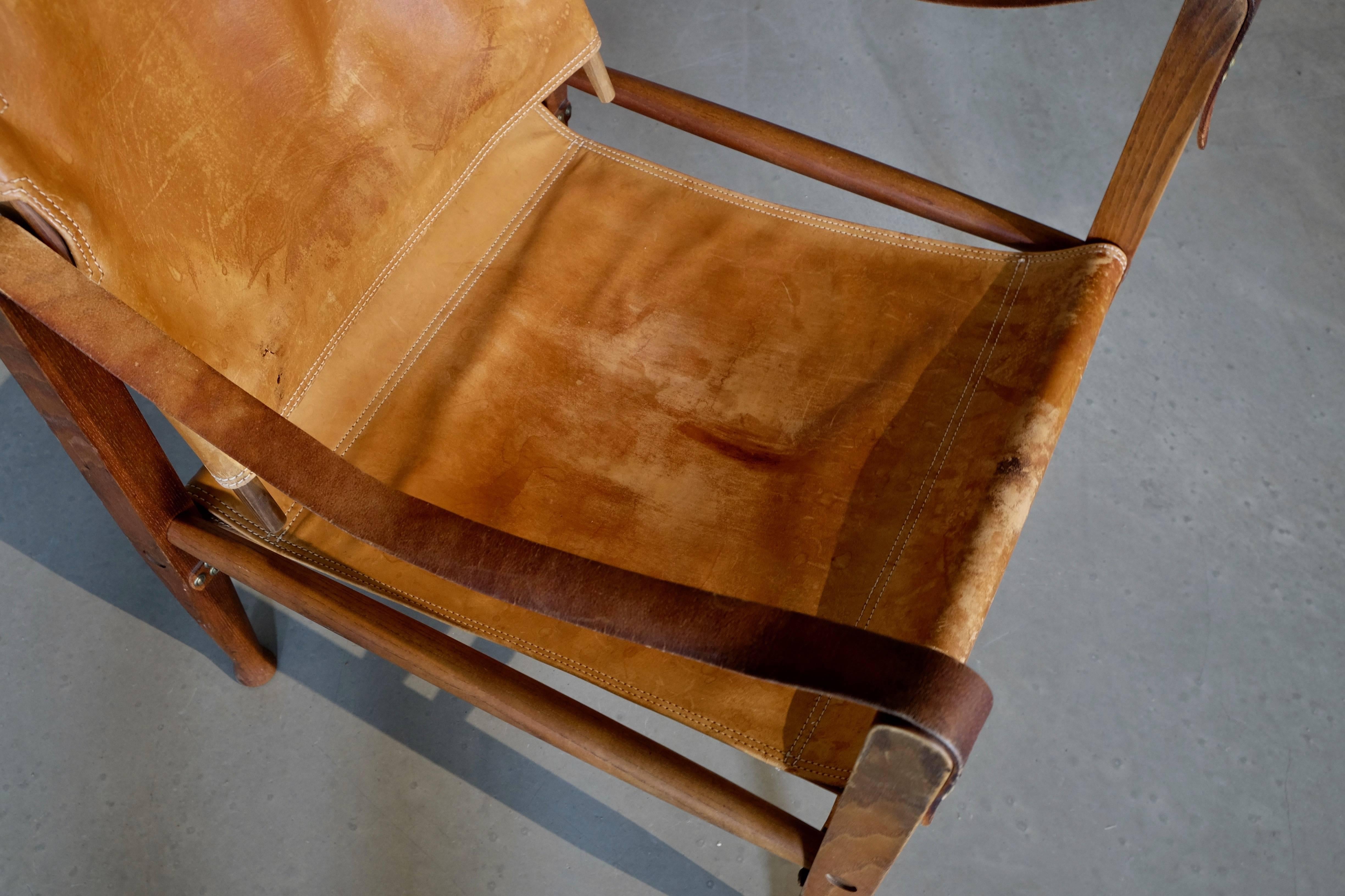 Mid-20th Century Kaare Klint Cognac Brown Leather Safari Chair, 1960s