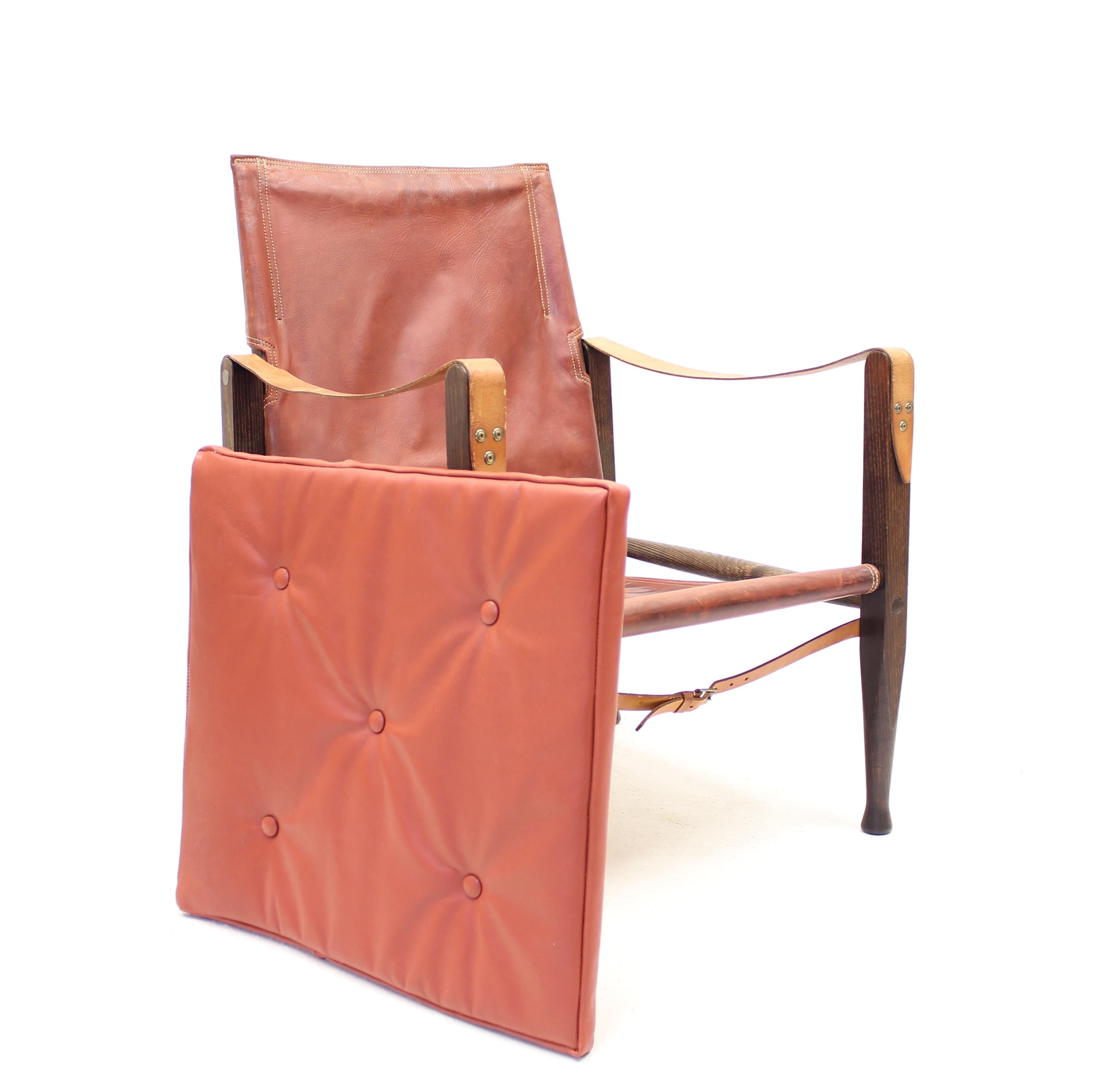 Cognacfarbener Leder-Safari-Stuhl von Kaare Klint für Rud Rasmussen, 1960er Jahre im Angebot 4