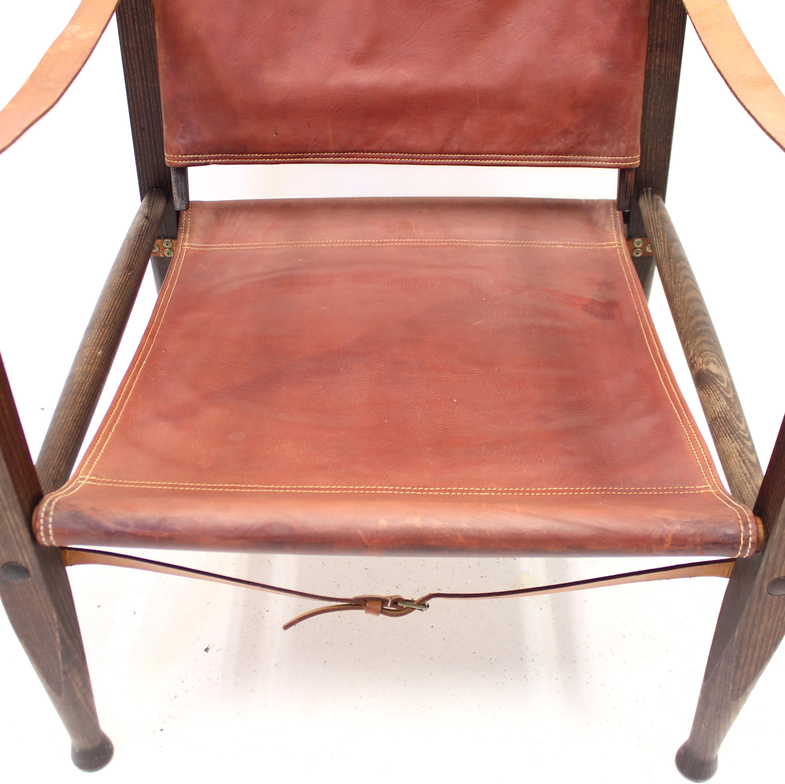 Cognacfarbener Leder-Safari-Stuhl von Kaare Klint für Rud Rasmussen, 1960er Jahre im Angebot 9