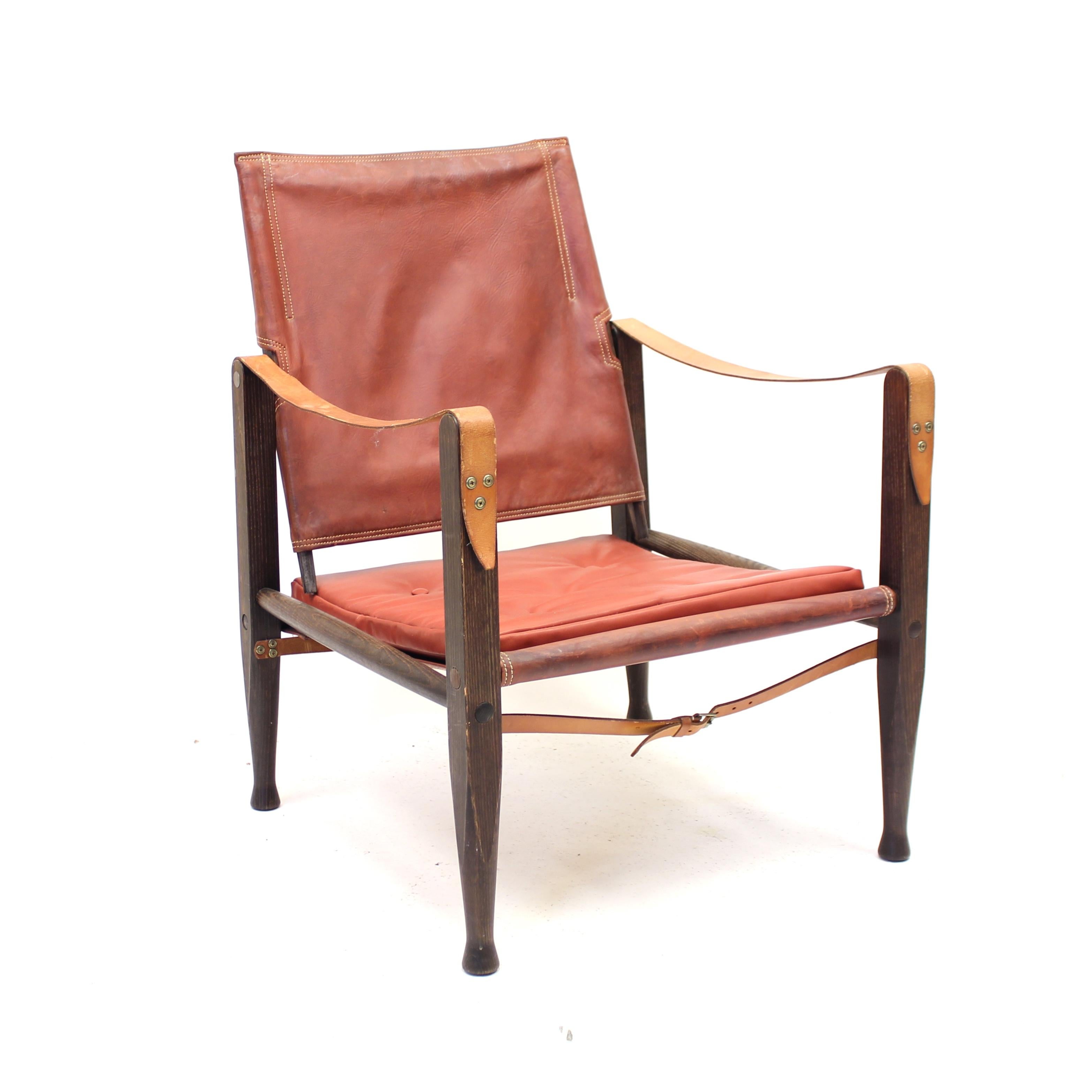 Cognacfarbener Leder-Safari-Stuhl von Kaare Klint für Rud Rasmussen, 1960er Jahre (Skandinavische Moderne) im Angebot