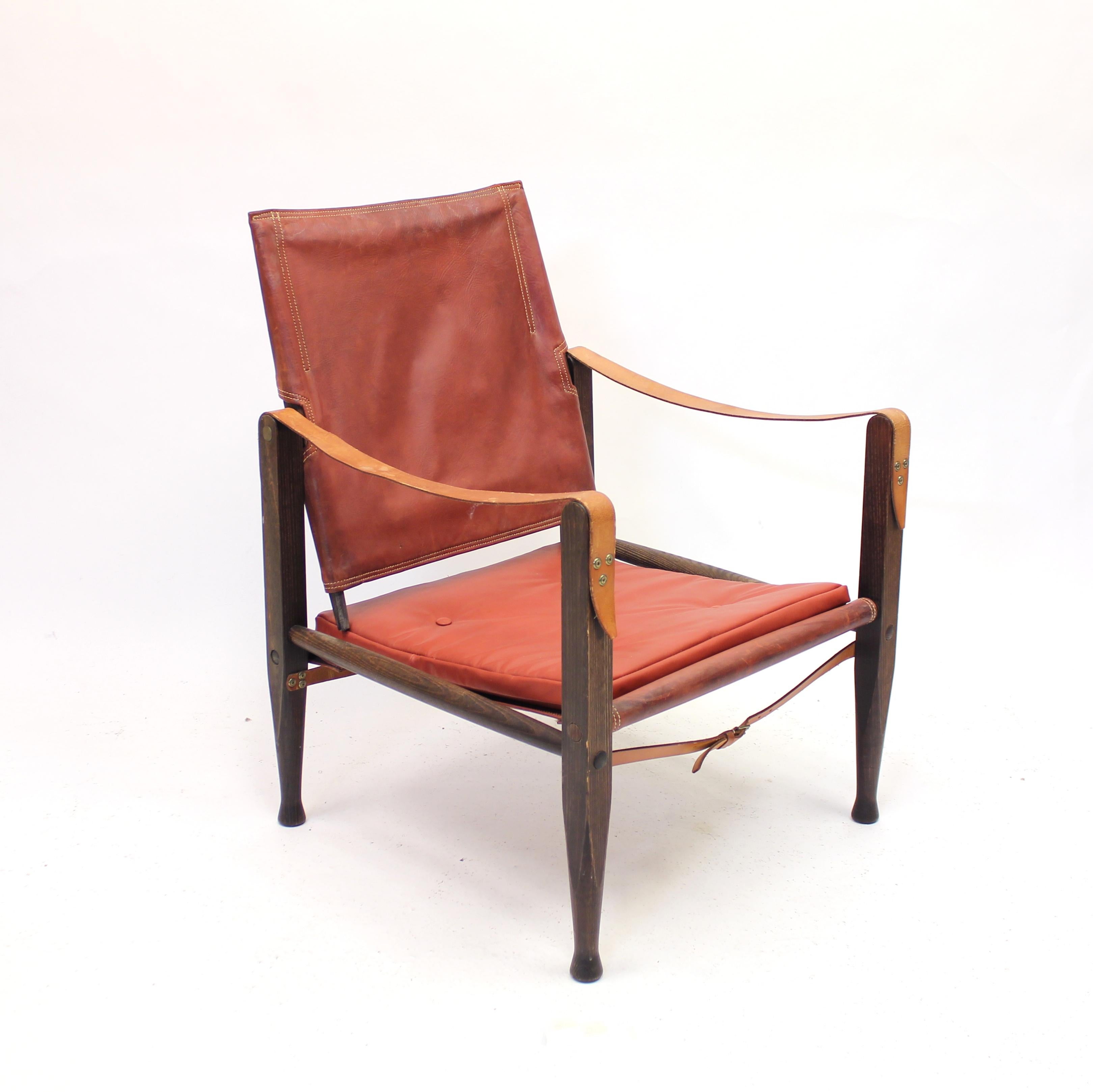 Danois Kaare Klint, chaise Safari en cuir cognac pour Rud Rasmussen, années 1960 en vente