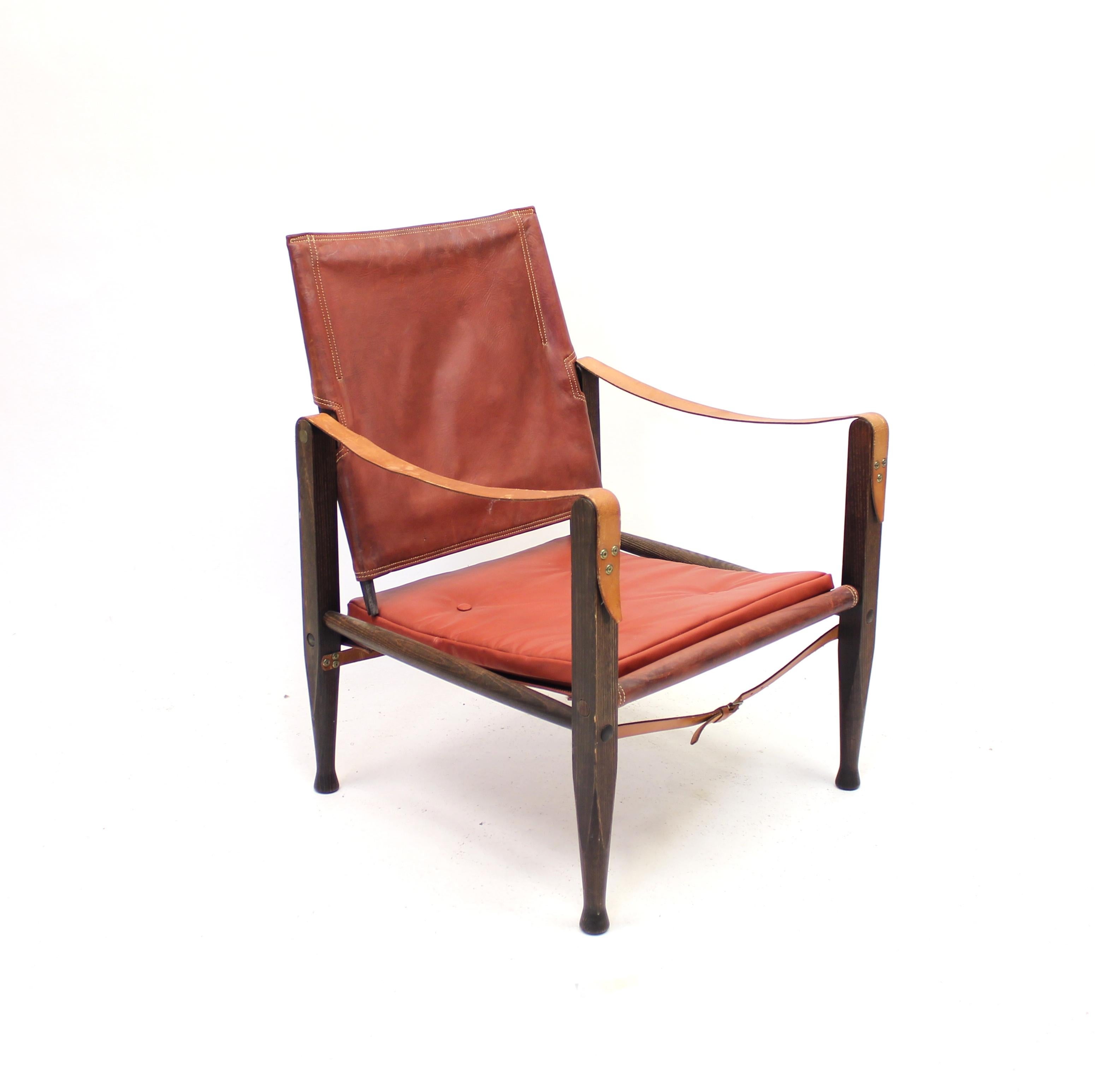 Cognacfarbener Leder-Safari-Stuhl von Kaare Klint für Rud Rasmussen, 1960er Jahre im Zustand „Gut“ im Angebot in Uppsala, SE