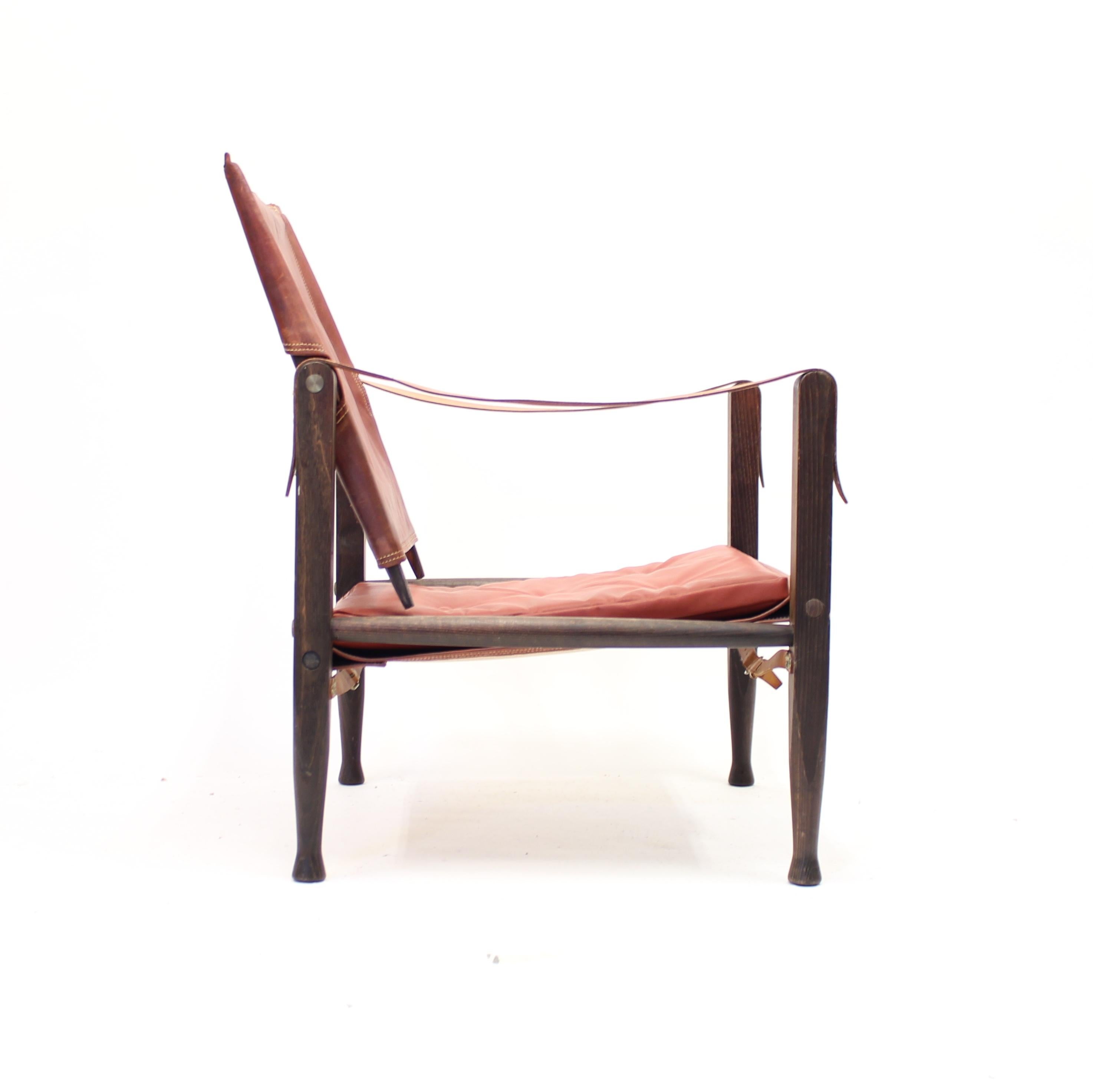Cognacfarbener Leder-Safari-Stuhl von Kaare Klint für Rud Rasmussen, 1960er Jahre im Angebot 1