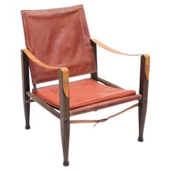 Retro Kaare Klint, Cognac Leather Safari Chair for Rud Rasmussen, 1960s