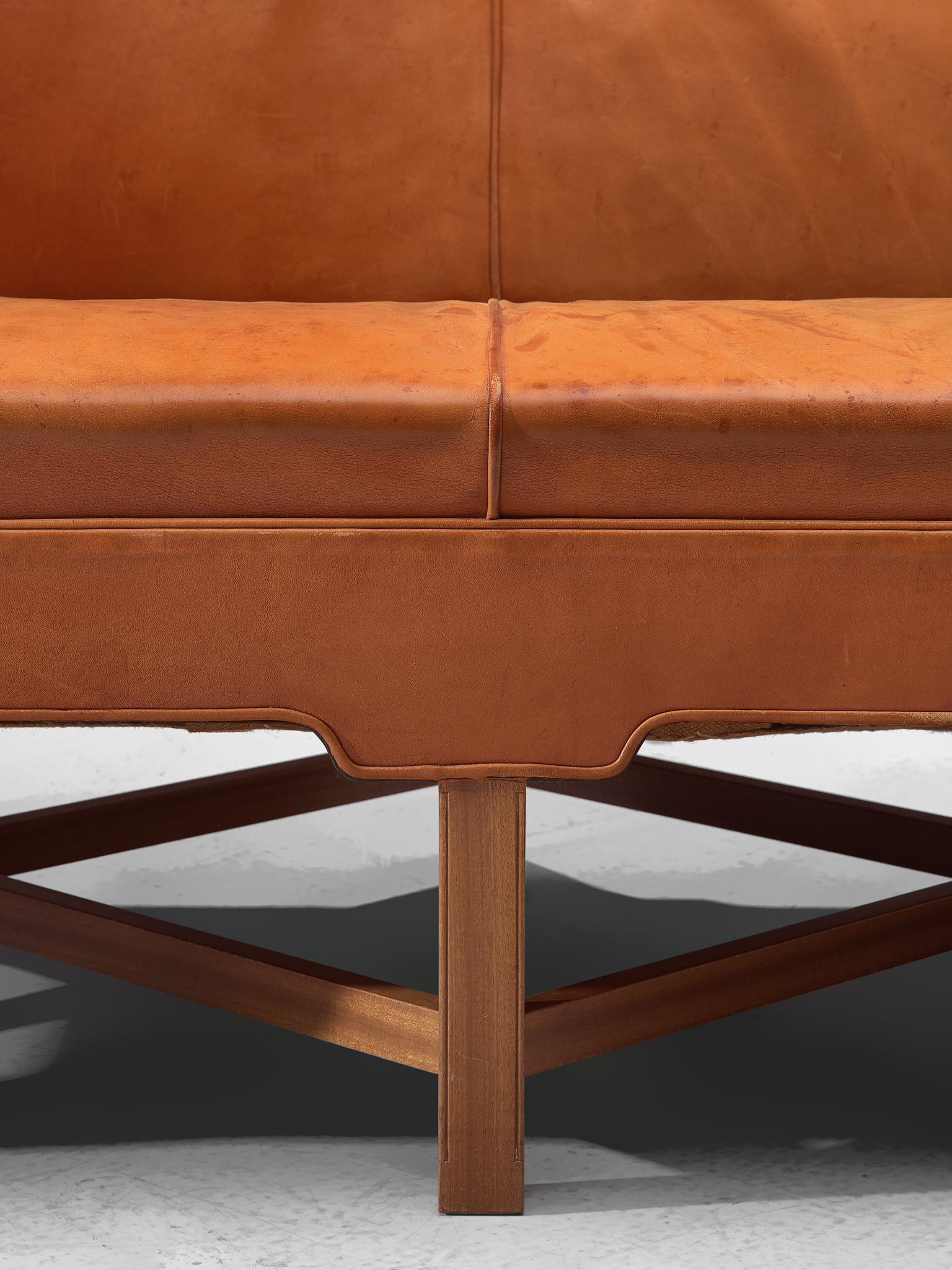 Danish Kaare Klint Early Sofa in Cognac Leather for Rud Rasmussen