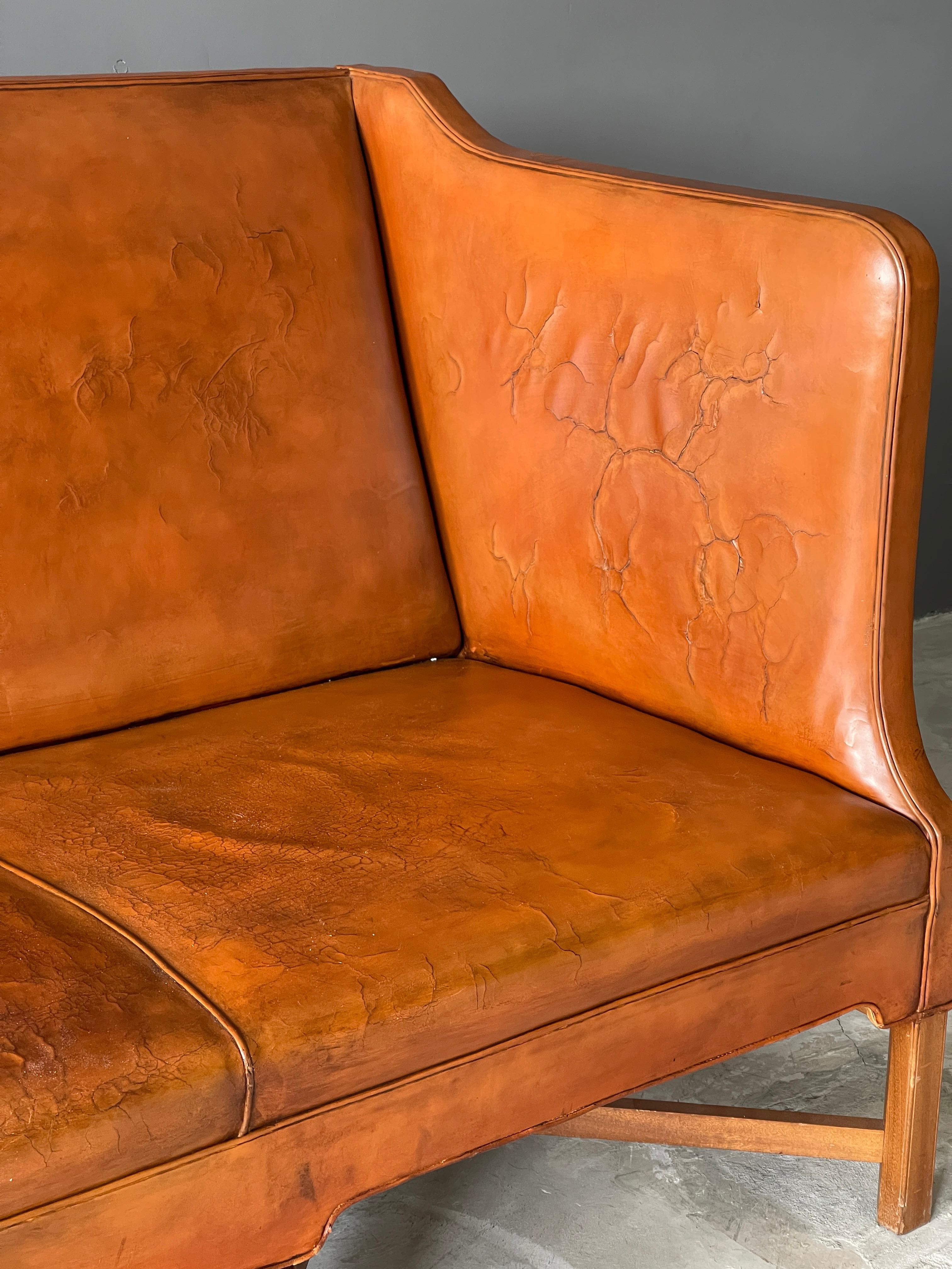 Danish Kaare Klint, Early Sofa, Nigerian Leather, Rud Rasmussen, Denmark, 1940s