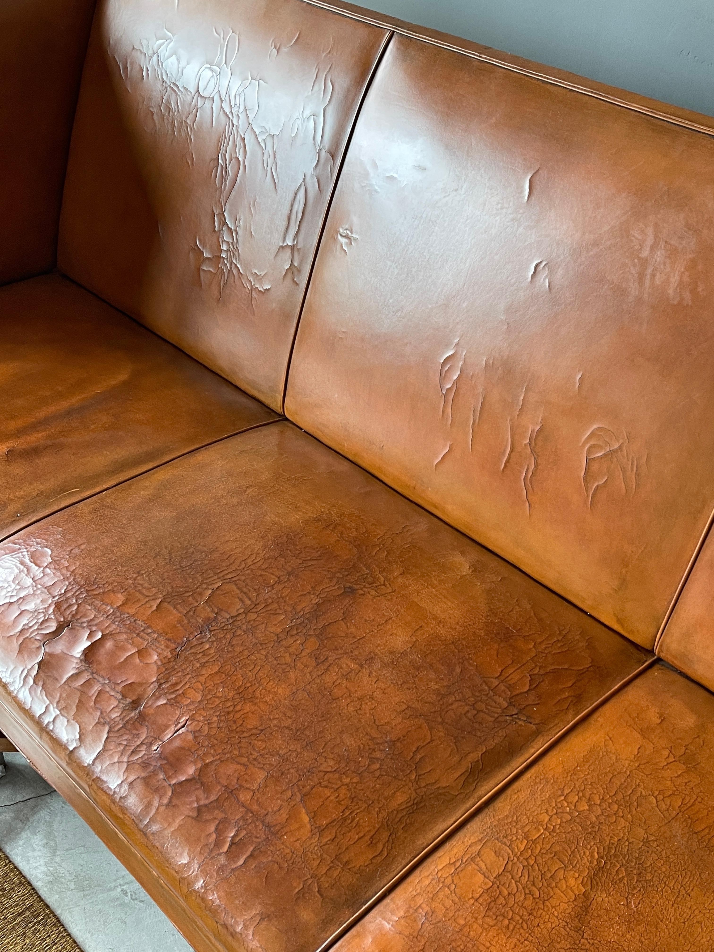 Mid-20th Century Kaare Klint, Early Sofa, Nigerian Leather, Rud Rasmussen, Denmark, 1940s