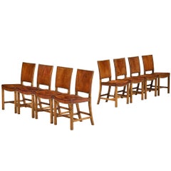 Kaare Klint für Rud Rasmussen '3949' Esszimmerstühle aus Holz, Messing und Leder