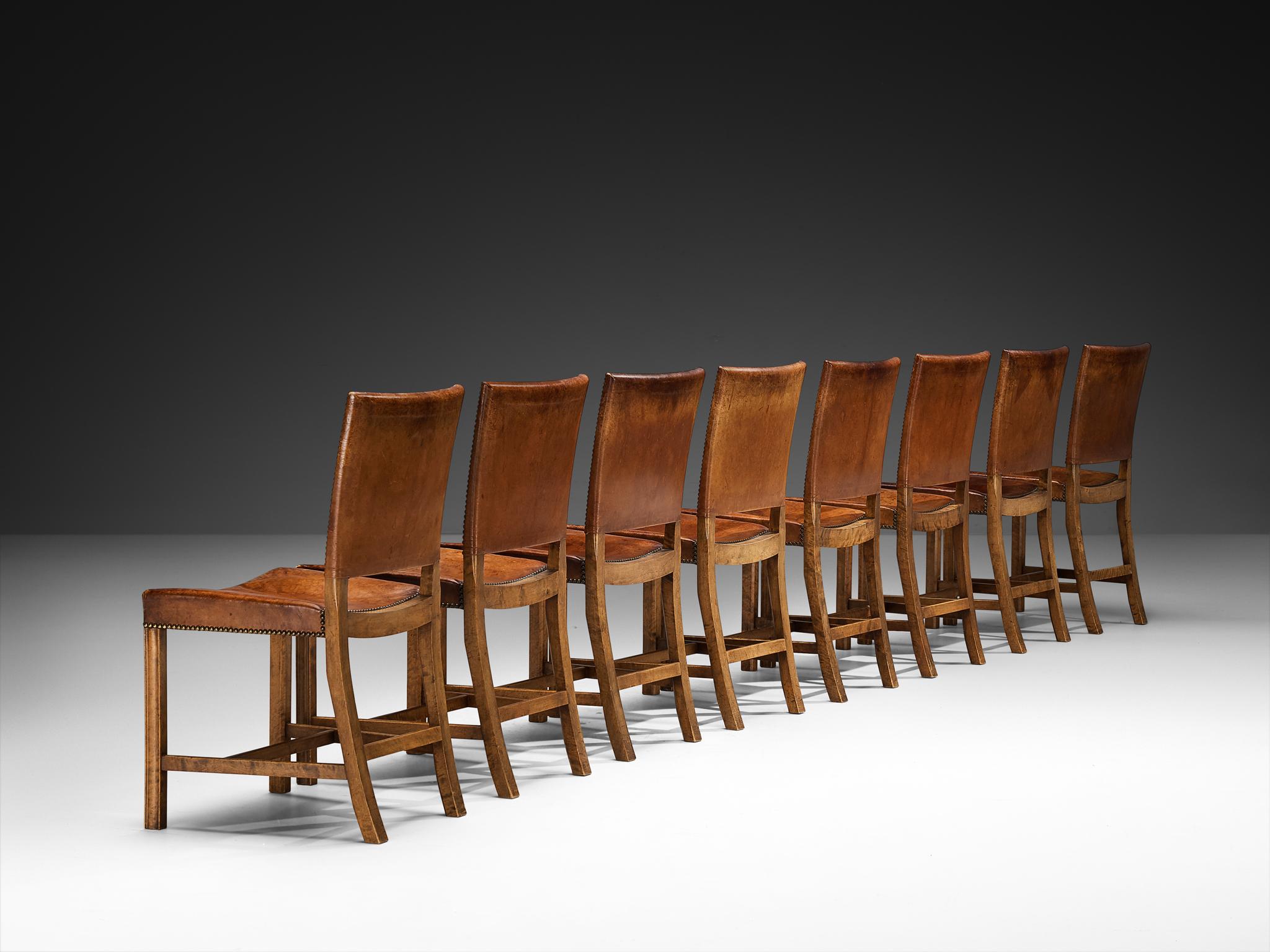Kaare Klint per Rud Rasmussen Sedie da pranzo '3949' in Wood, ottone e pelle in vendita 3