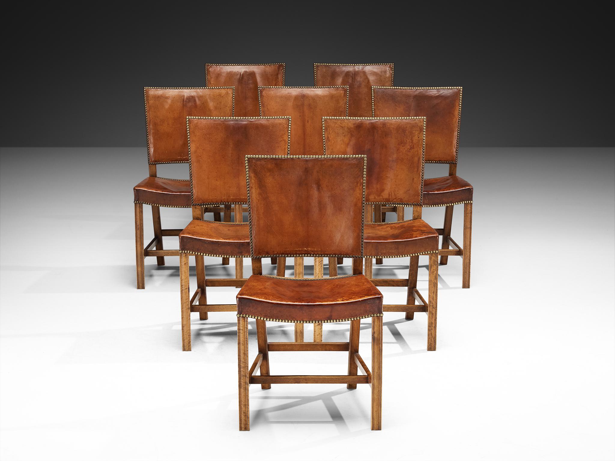 Kaare Klint per Rud Rasmussen Sedie da pranzo '3949' in Wood, ottone e pelle In condizioni buone in vendita a Waalwijk, NL