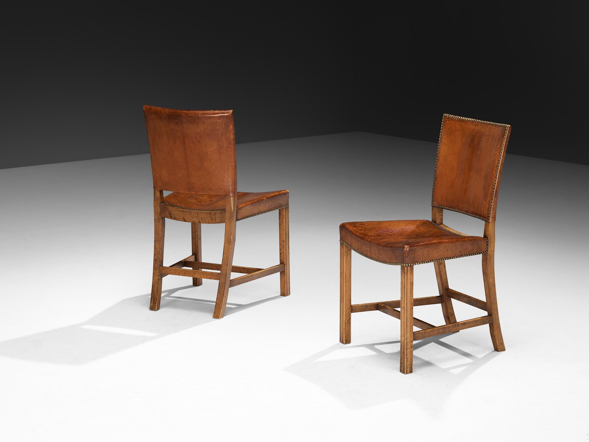 Kaare Klint per Rud Rasmussen Sedie da pranzo '3949' in Wood, ottone e pelle in vendita 2