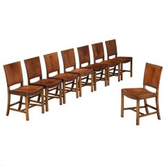 Kaare Klint for Rud Rasmussen '3949' Dining Chairs in Wood, Brass and Leather
