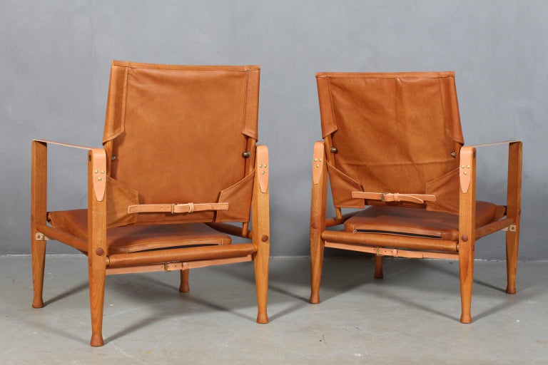 Leather Kaare Klint for Rud Rasmussen, Pair of Safari Chairs For Sale