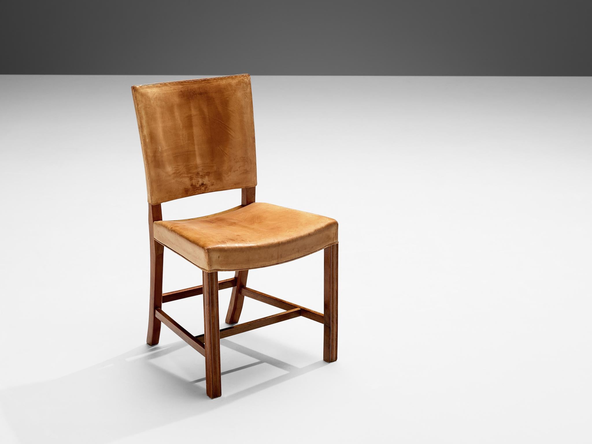 Kaare Klint for Rud Rasmussen, dining chair, 'The Red Chair', model 3949, original patinated leather, mahogany, Denmark, designed 1928, manufactured 1960s.

This dining chair in camel leather upholstery is designed in 1928 and manufactured in the
