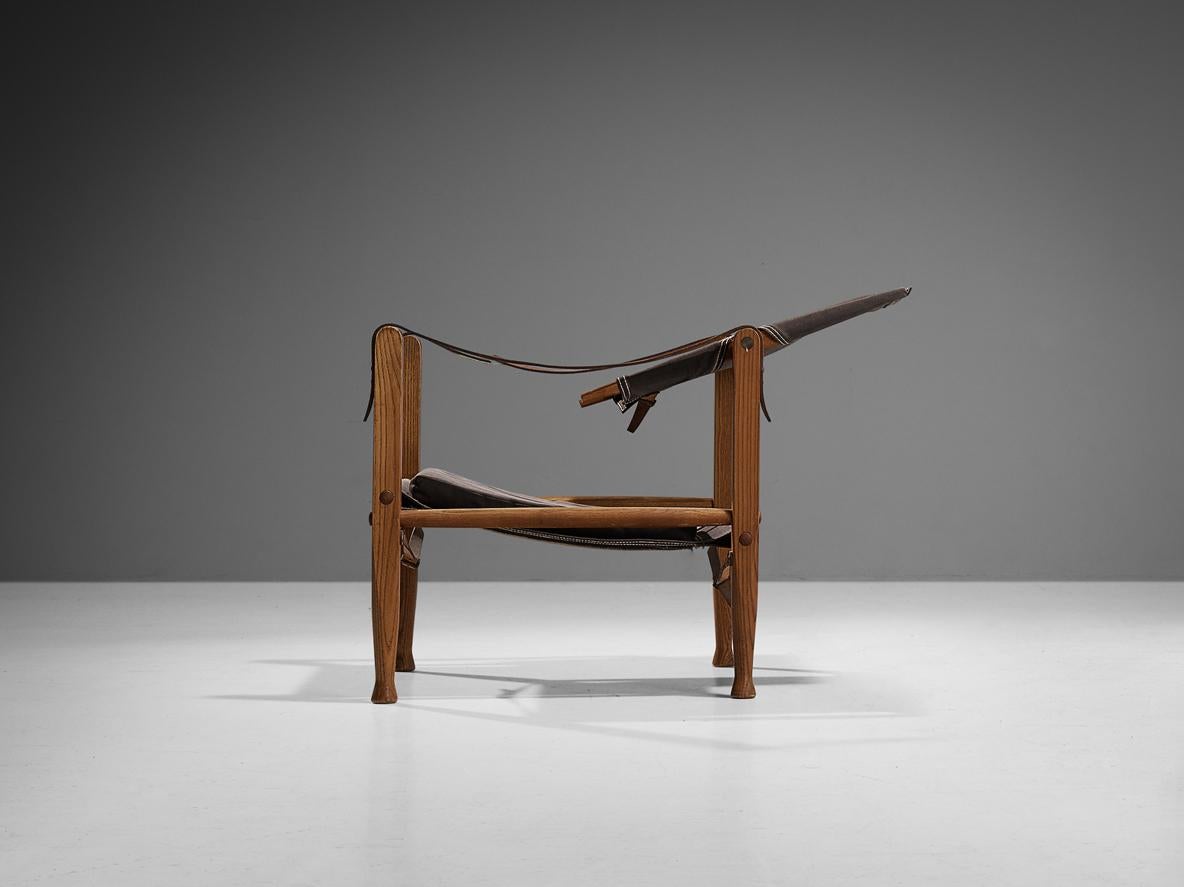 Kaare Klint für Rud Rasmussen Safari Chair aus braunem Segeltuch und Esche im Angebot 1