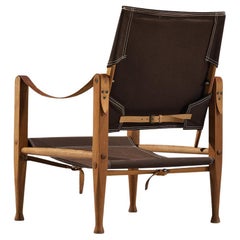 Retro Kaare Klint for Rud Rasmussen Safari Chair in Brown Canvas and Ash