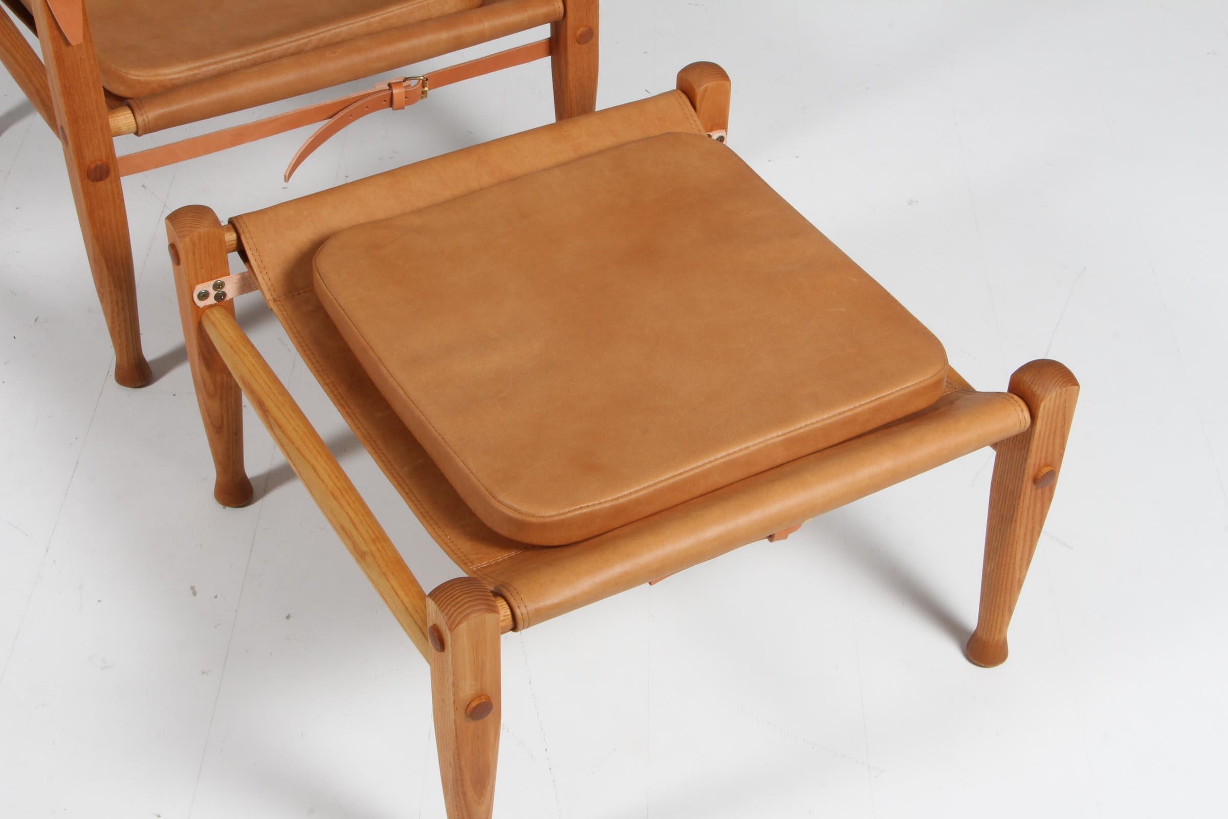 Scandinavian Modern Kaare Klint for Rud Rasmussen, Safari Chair with ottoman For Sale