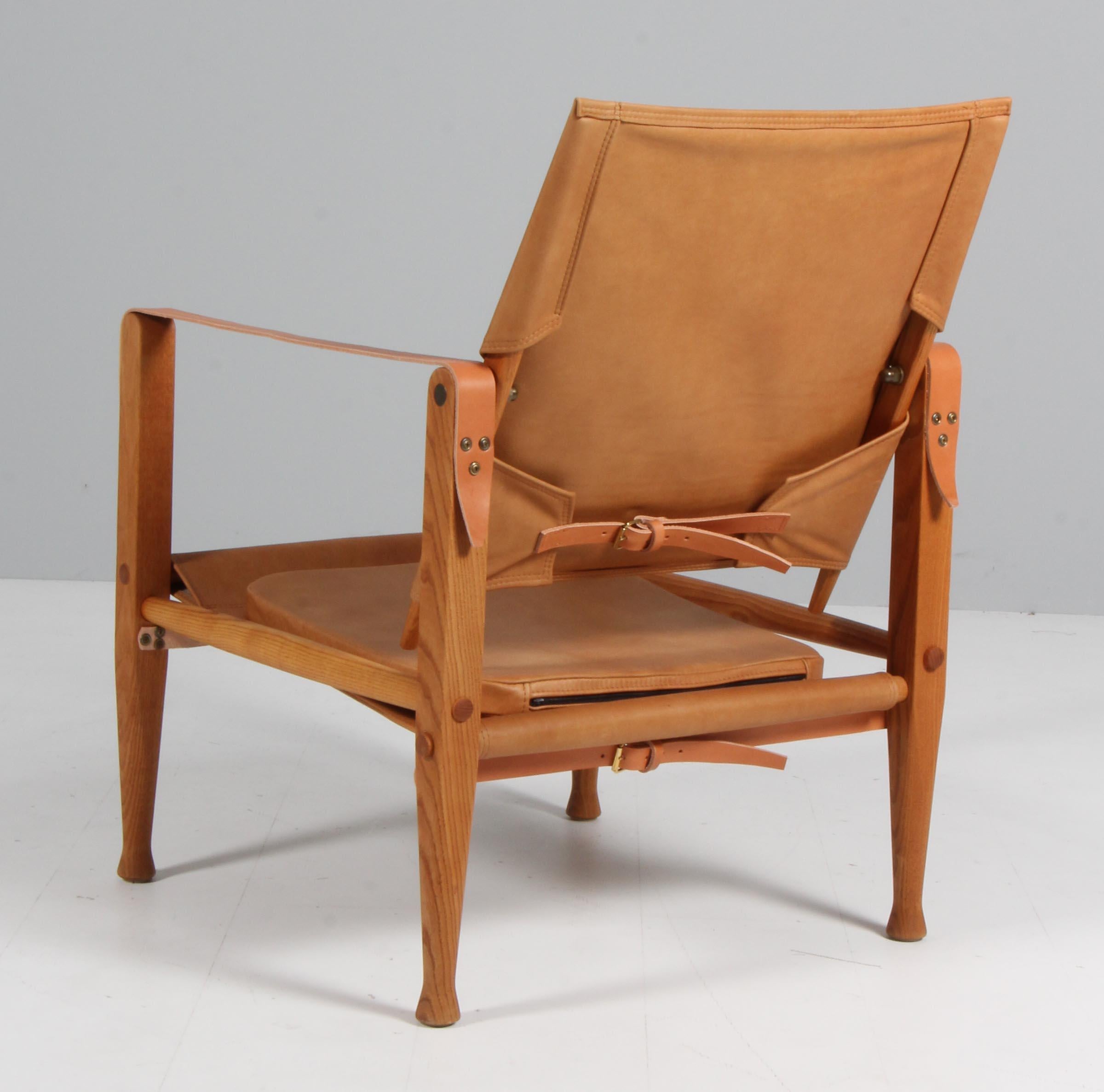 Leather Kaare Klint for Rud Rasmussen, Safari Chair with ottoman For Sale