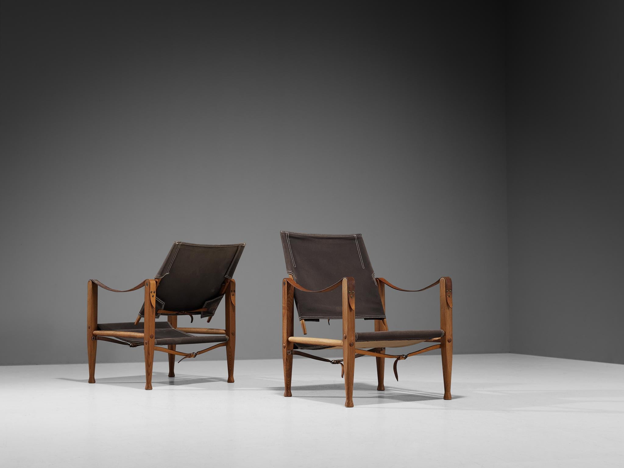 Kaare Klint für Rud Rasmussen Safari Chairs aus braunem Segeltuch und Esche im Zustand „Gut“ im Angebot in Waalwijk, NL