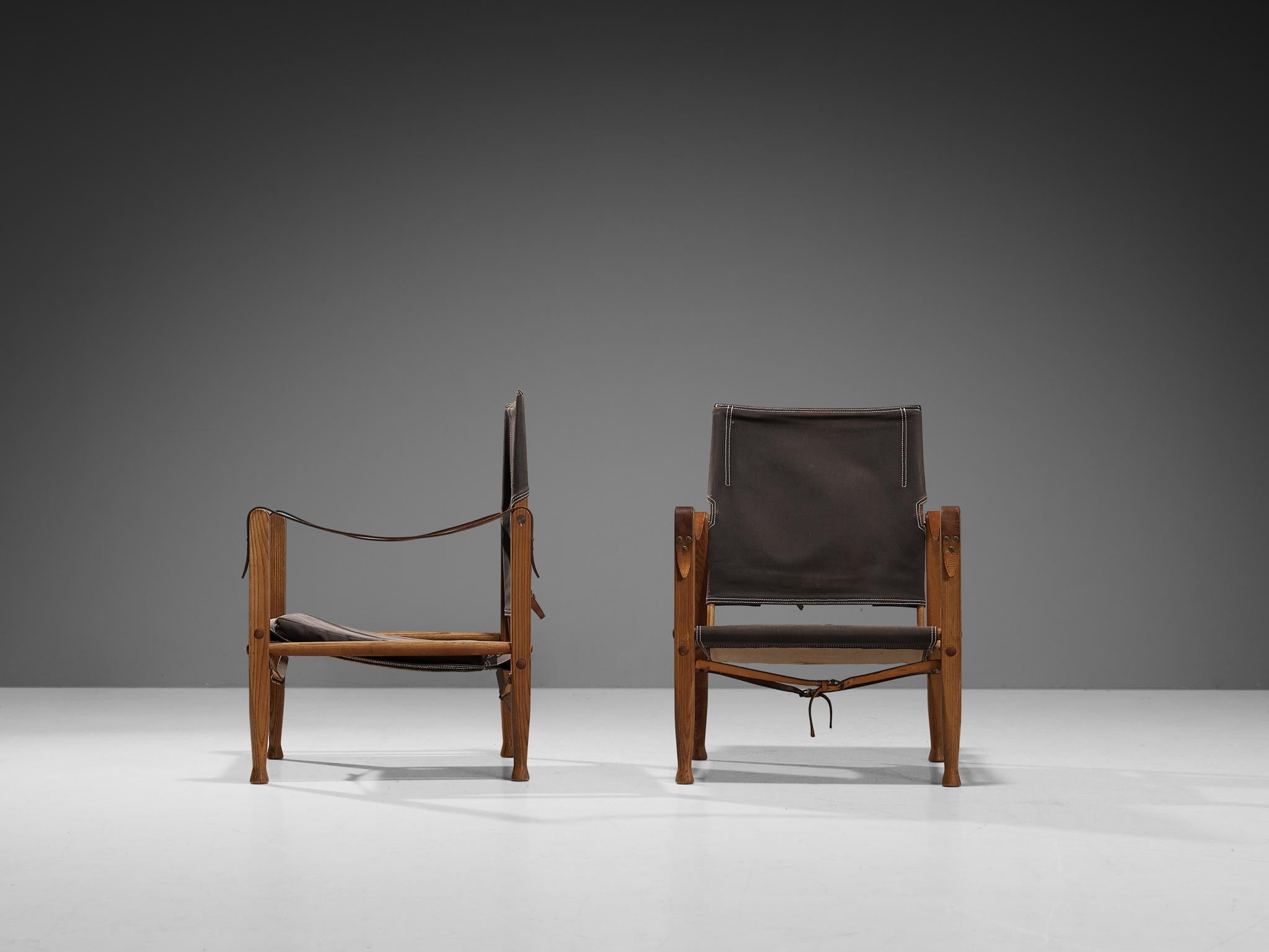 Kaare Klint für Rud Rasmussen Safari Chairs aus braunem Segeltuch und Esche im Angebot 1