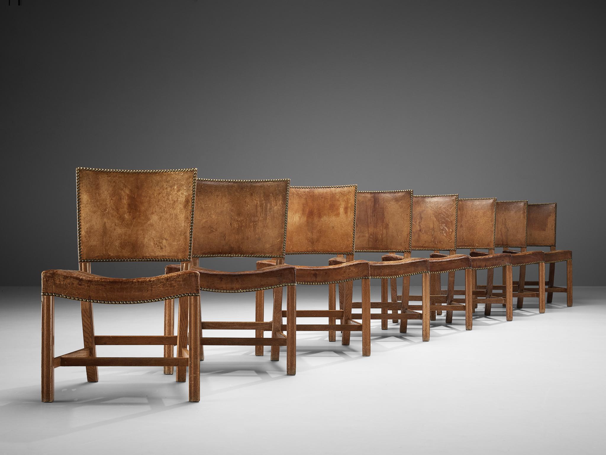 8 Early 'Red Chairs' in Original Niger Leather by Kaare Klint for Rud Rasmussen In Good Condition In Waalwijk, NL