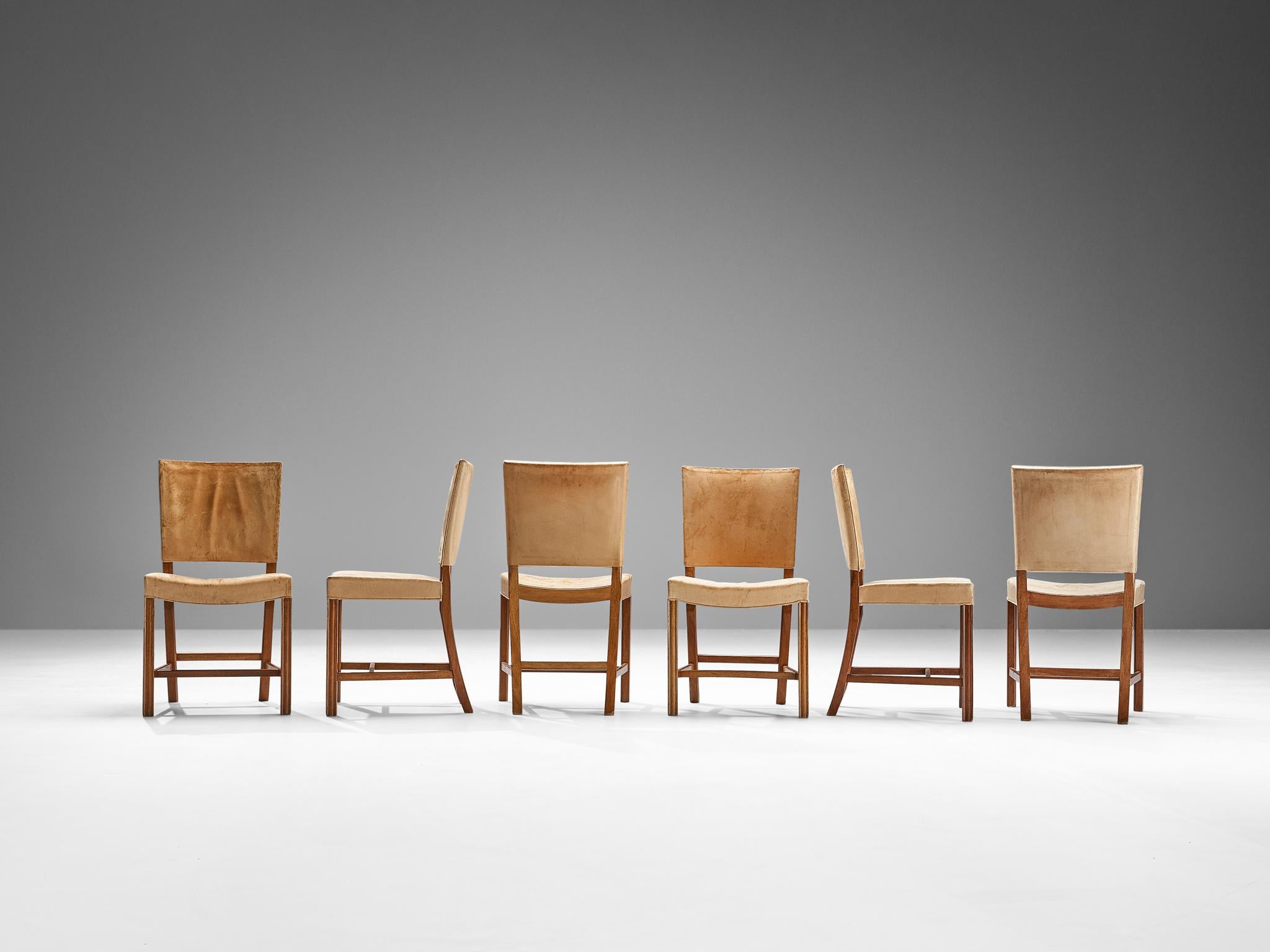 Kaare Klint for Rud Rasmussen Set of Ten 'Red Chairs' in Original Leather In Good Condition In Waalwijk, NL