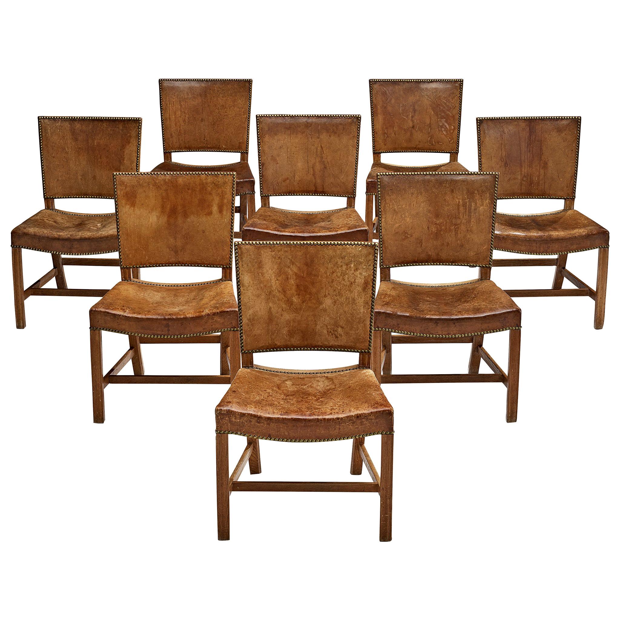 8 Early 'Red Chairs' in Original Niger Leather by Kaare Klint for Rud Rasmussen