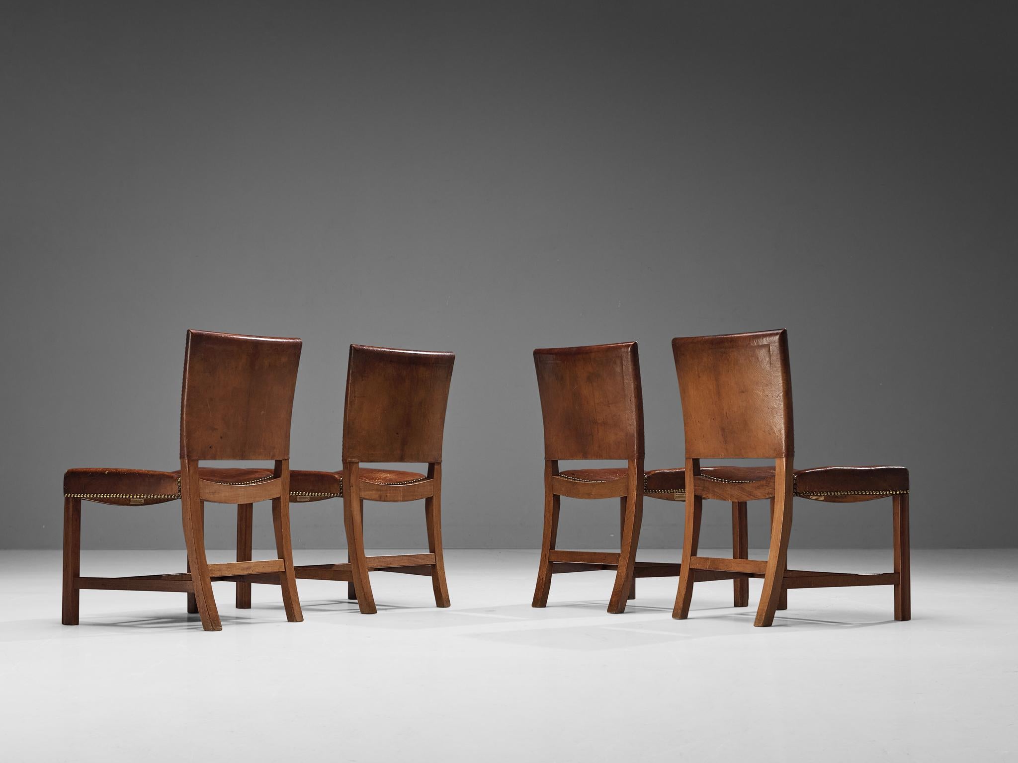 Kaare Klint for Rud Rasmussen Set of Four 'Red Chairs' in Niger Leather  3
