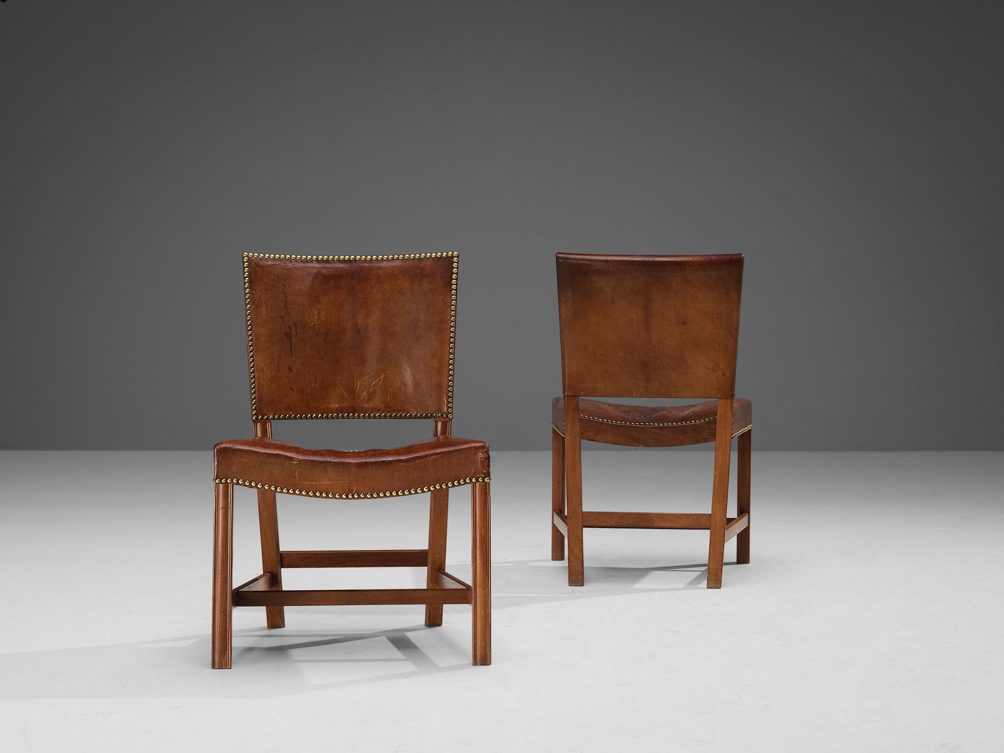 Brass Kaare Klint for Rud Rasmussen Set of Four 'Red Chairs' in Niger Leather 