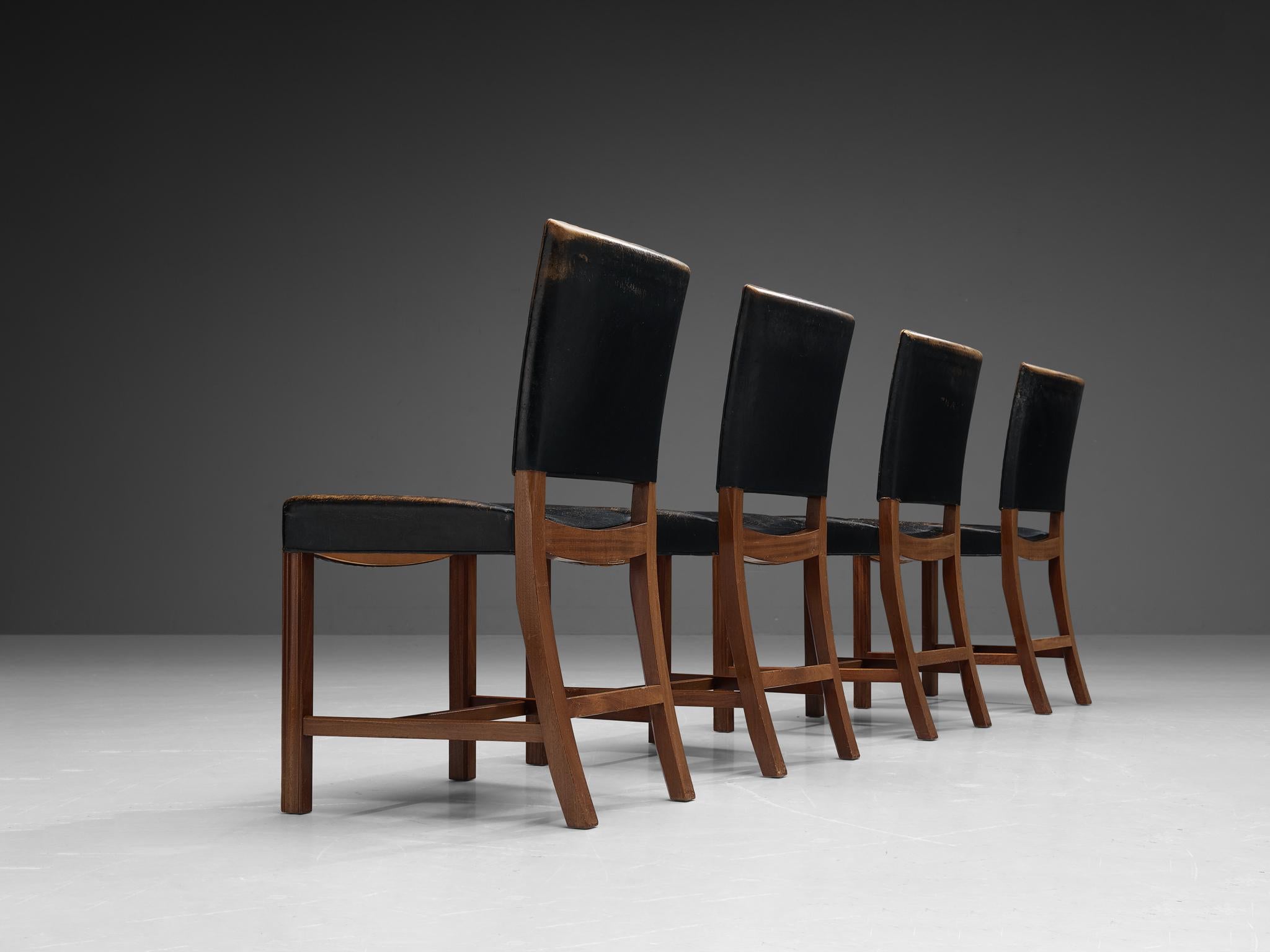Danois Kaare Klint for Rud Rasmussen Set of Four 'Red Chairs' in Original Black Leather en vente