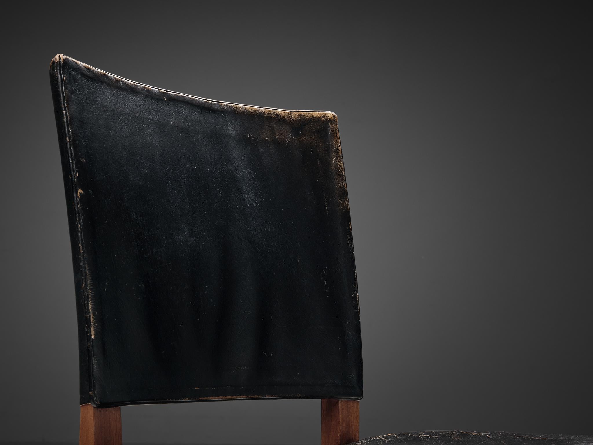 Acajou Kaare Klint for Rud Rasmussen Set of Four 'Red Chairs' in Original Black Leather en vente