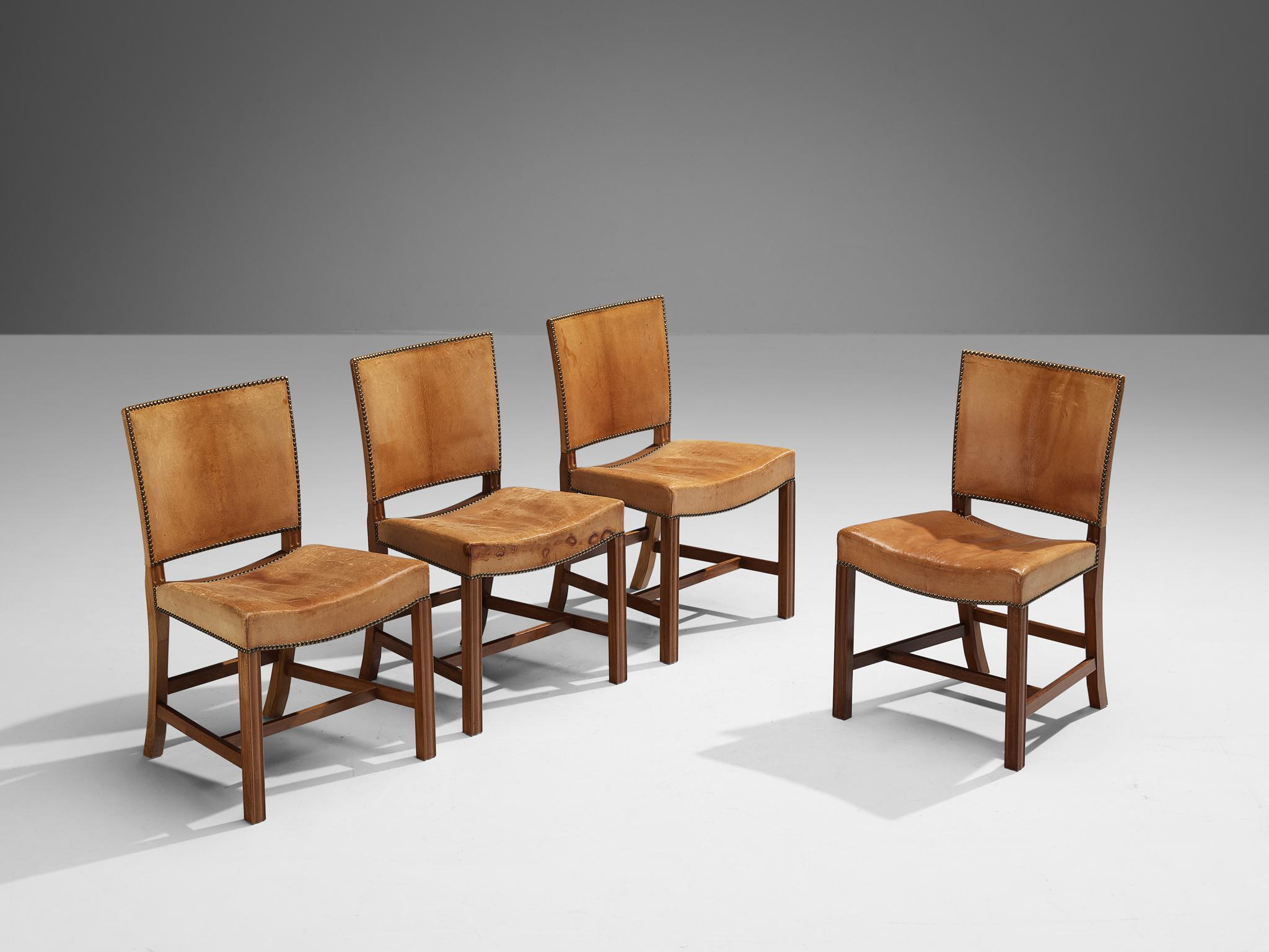 Ensemble de quatre chaises rouges Kaare Klint pour Rud Rasmussen en cuir d'origine  en vente 3