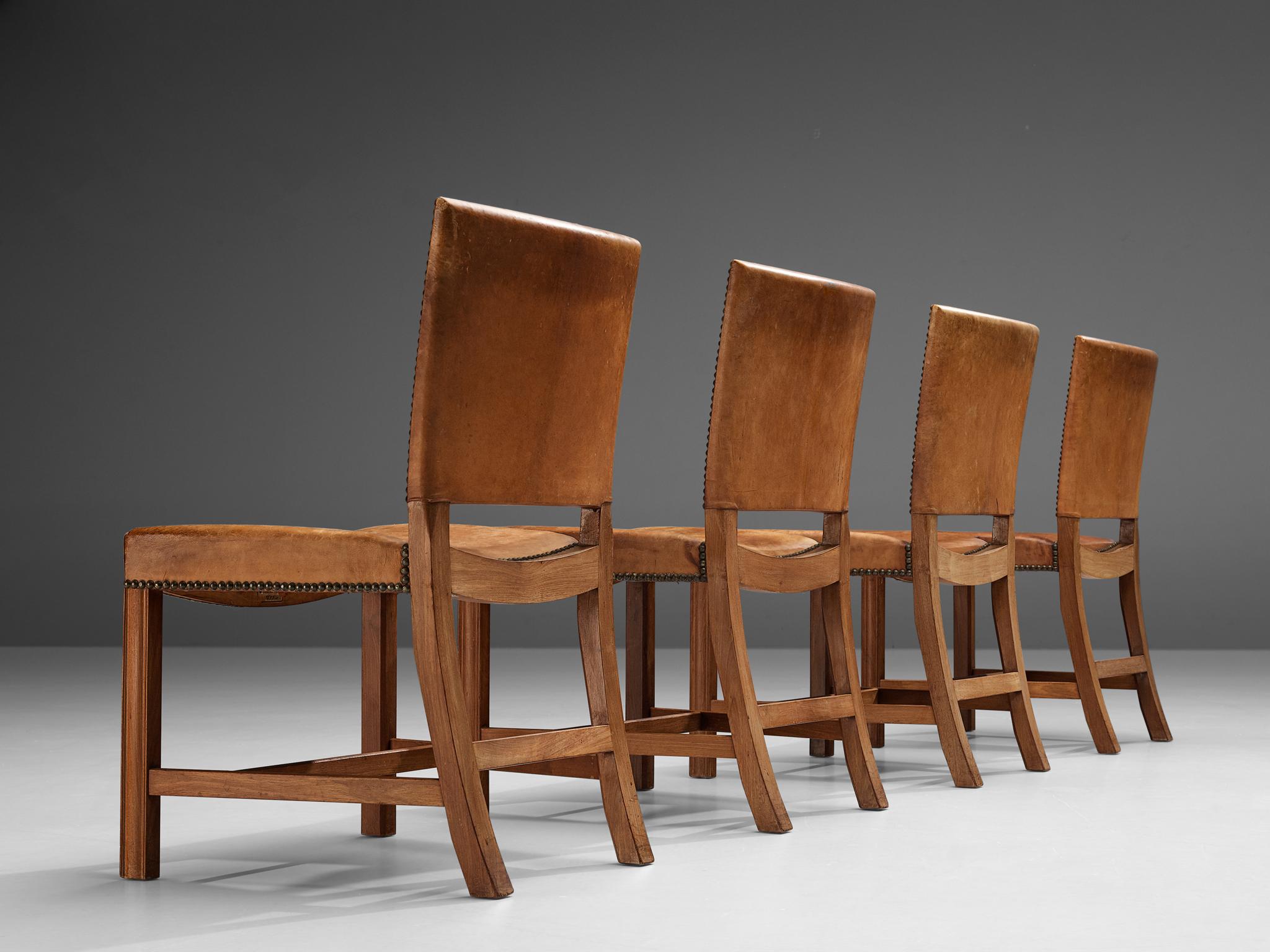 Kaare Klint for Rud Rasmussen Set of Four 'Red Chairs' in Original Leather 3