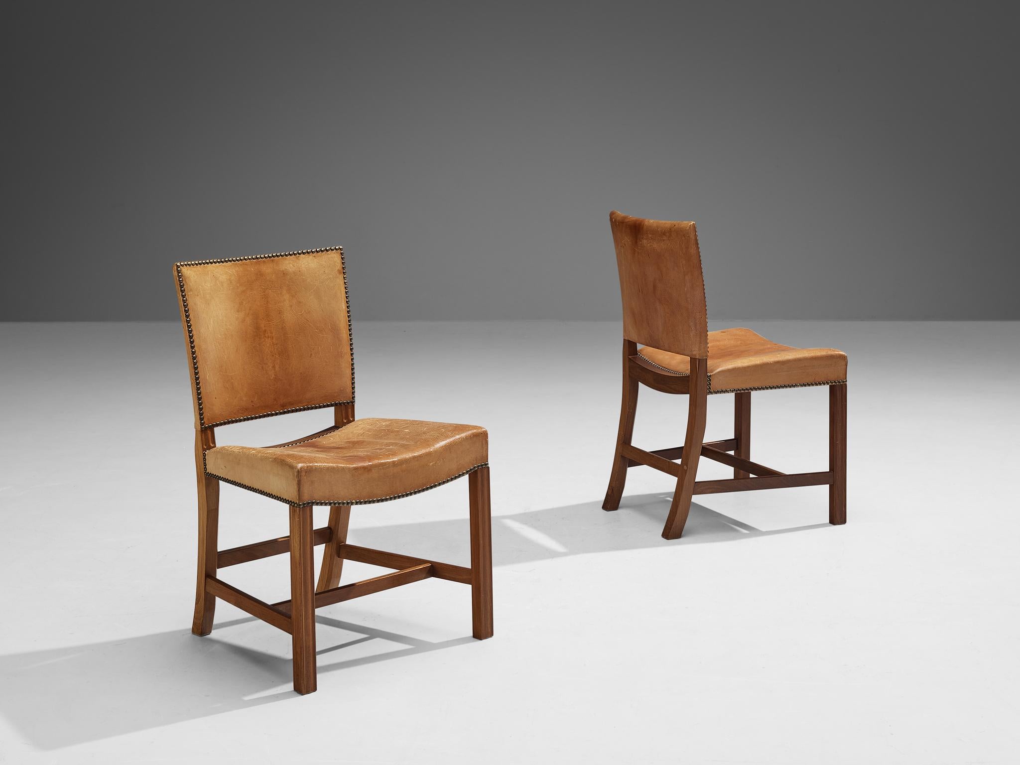 Ensemble de quatre chaises rouges Kaare Klint pour Rud Rasmussen en cuir d'origine  en vente 2