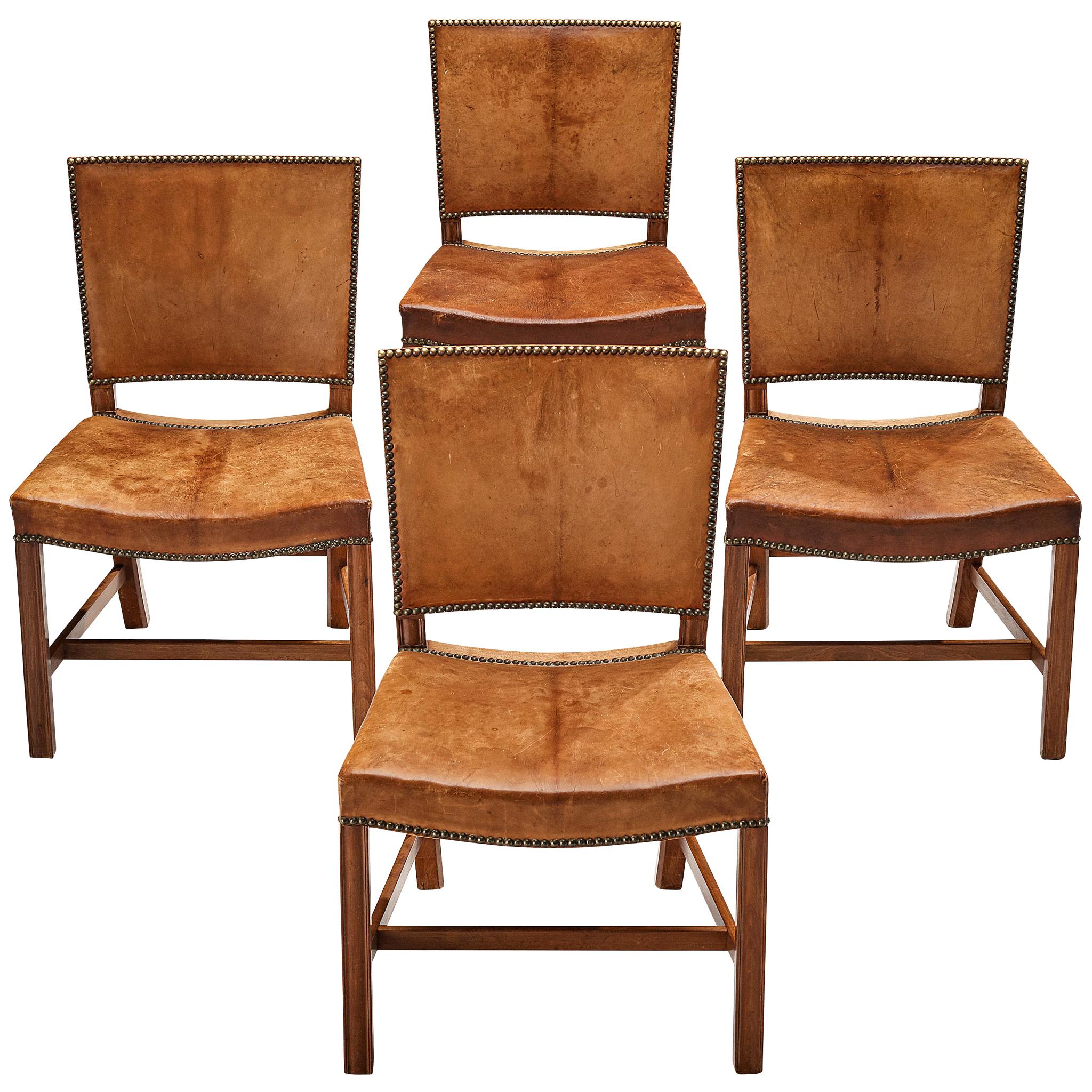 Kaare Klint for Rud Rasmussen Set of Four 'Red Chairs' in Original Leather