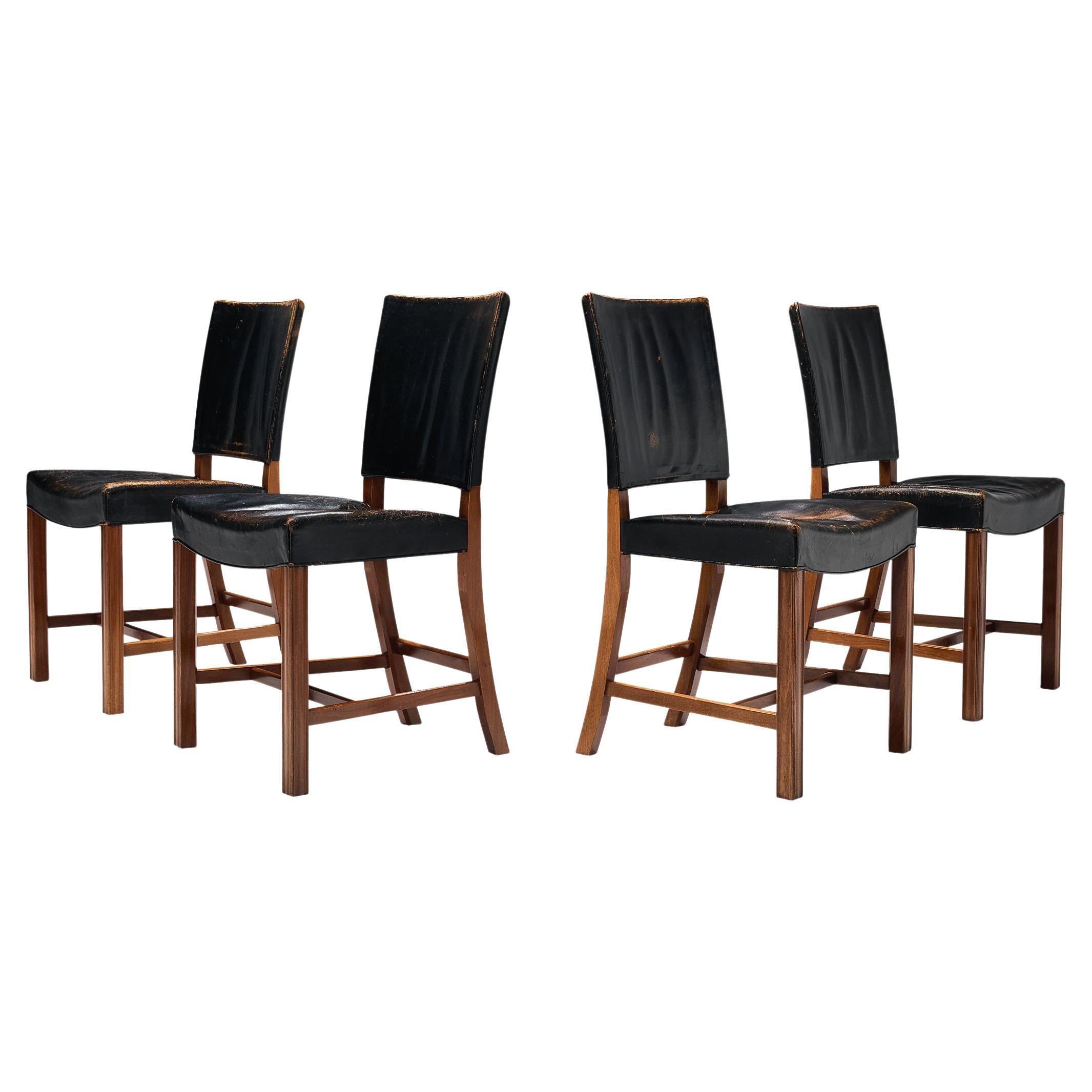Kaare Klint for Rud Rasmussen Set of Four 'Red Chairs' in Original Leather  For Sale