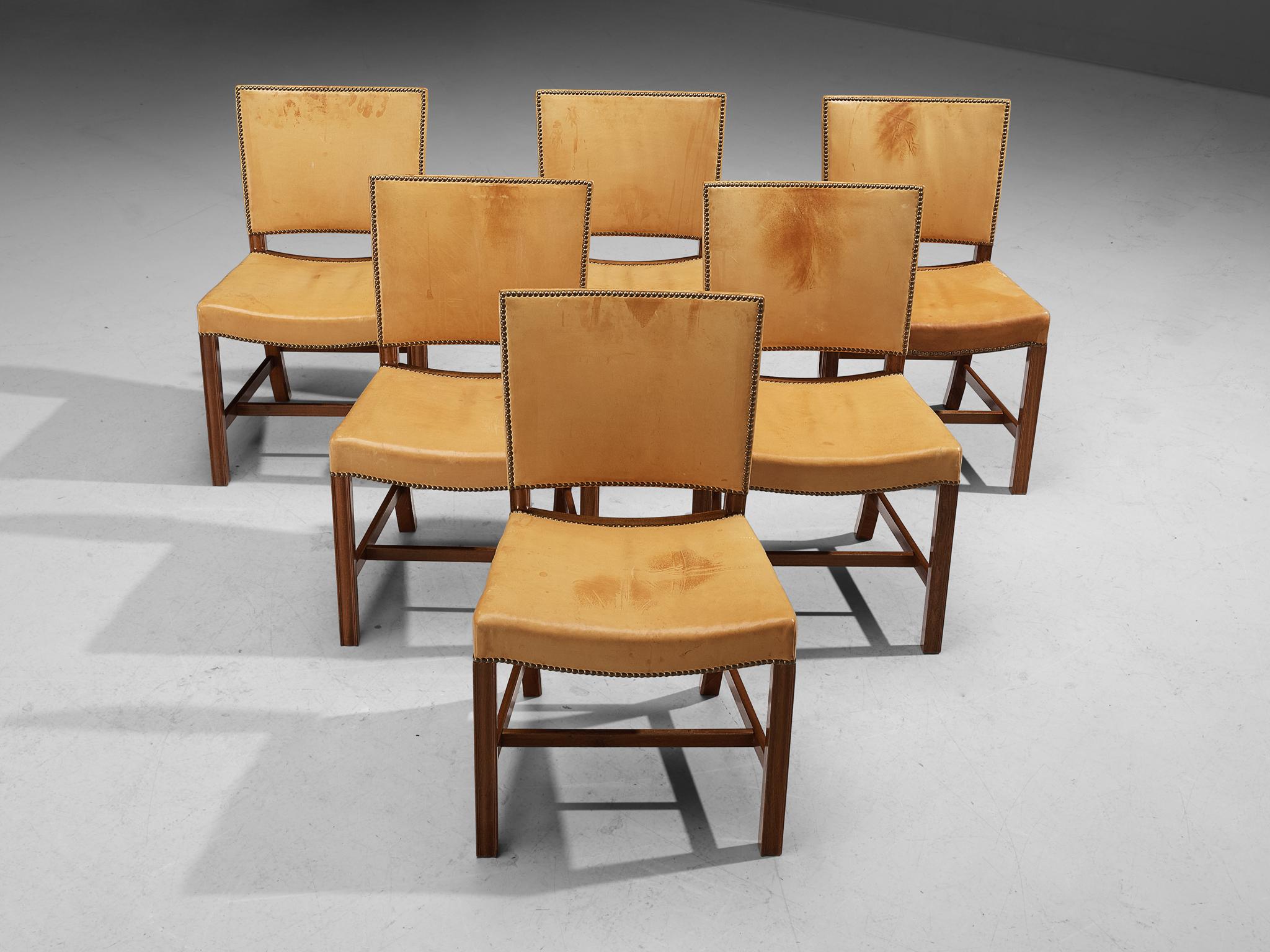 Scandinavian Modern Kaare Klint for Rud Rasmussen Set of Six 'Red Chairs' in Leather
