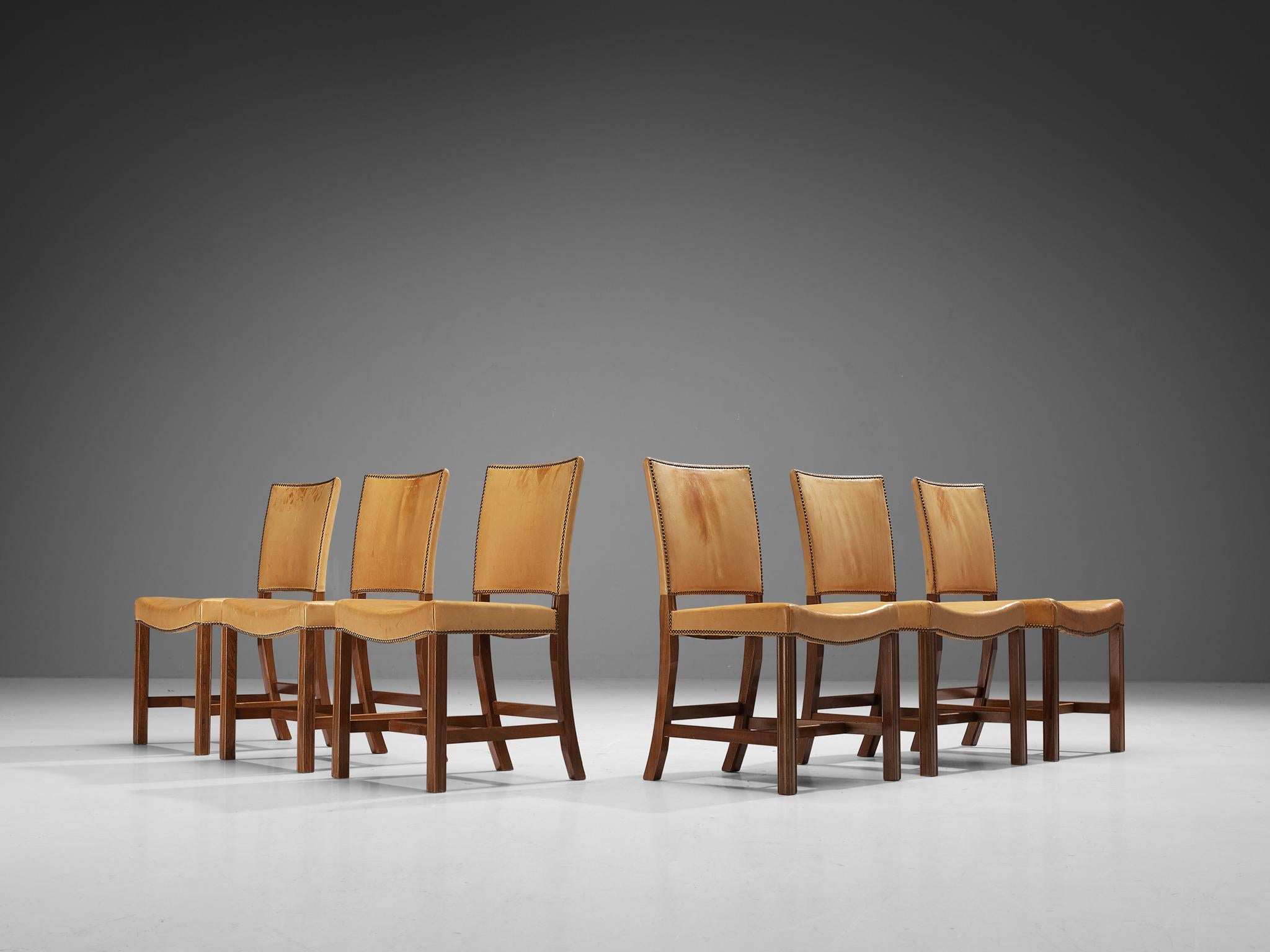 Mid-20th Century Kaare Klint for Rud Rasmussen Set of Six 'Red Chairs' in Leather
